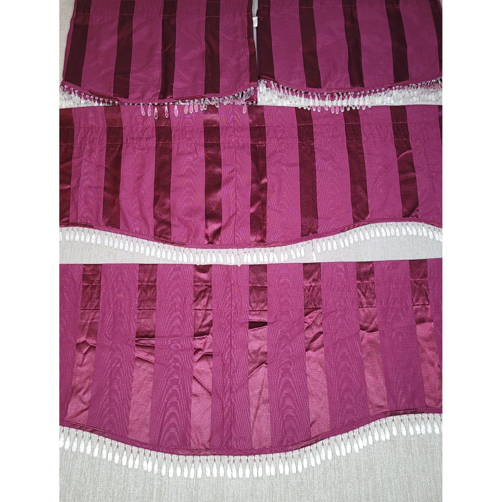 4 JCPenney Home Collection Valance Curtains 15×72 Panel Burgundy Striped Beaded