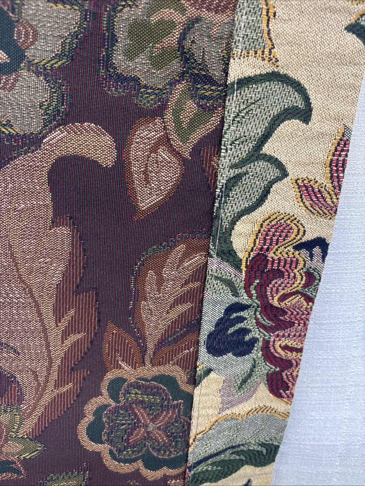 Custom Hand Made Tapered Window Valance 48”x13.5” L Jacobean Floral Green Braid