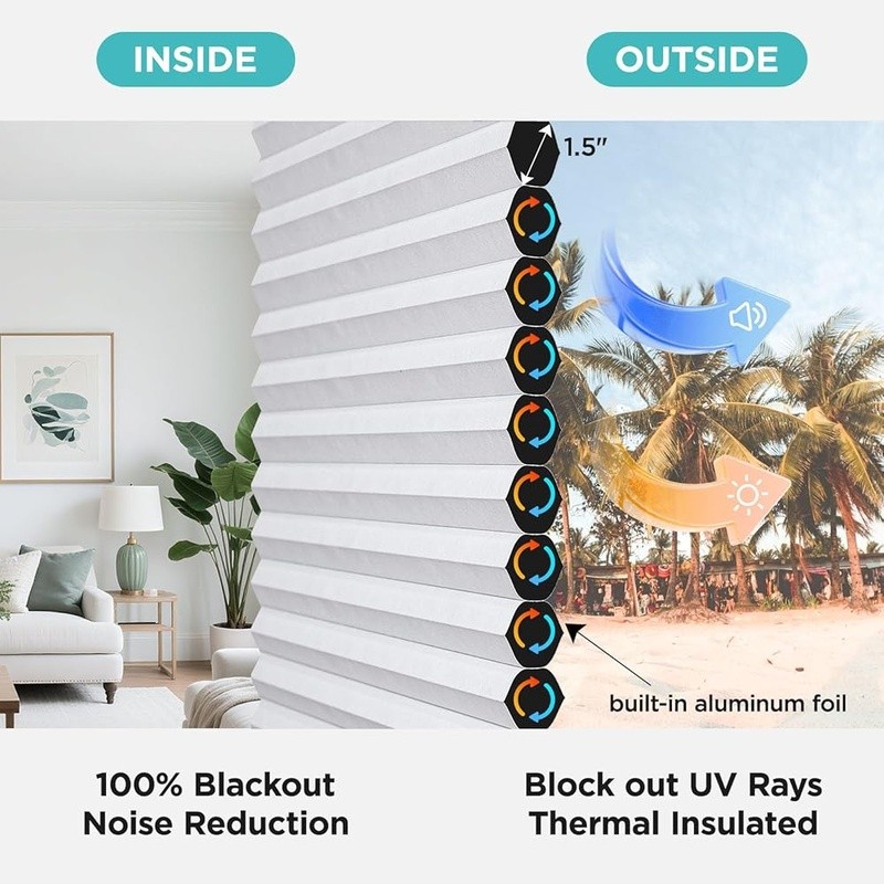 Cordless Blackout Blinds No Drill Honeycomb Shades Tension Mounted Energy Saving