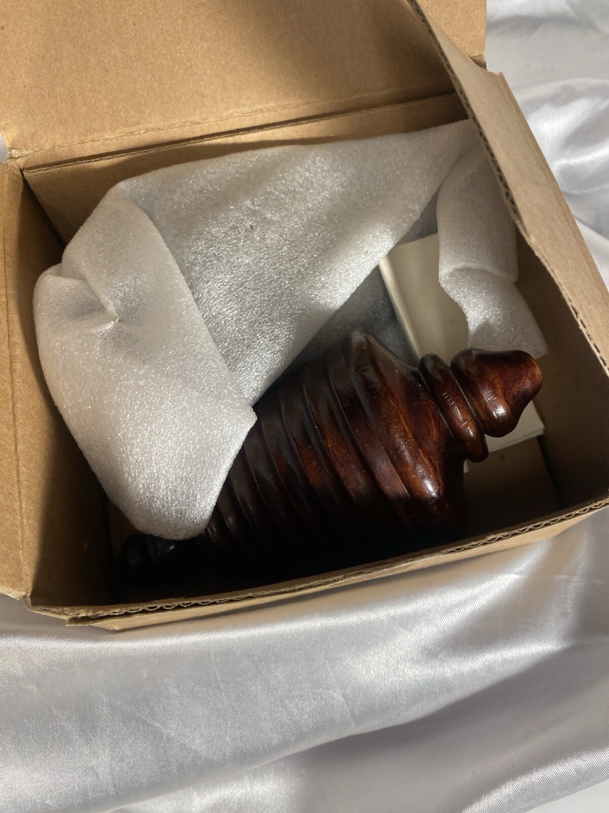 POTTERY BARN Library Urn Finials Aged Bronze Wooden Mahogany INDIA NIB-RARE