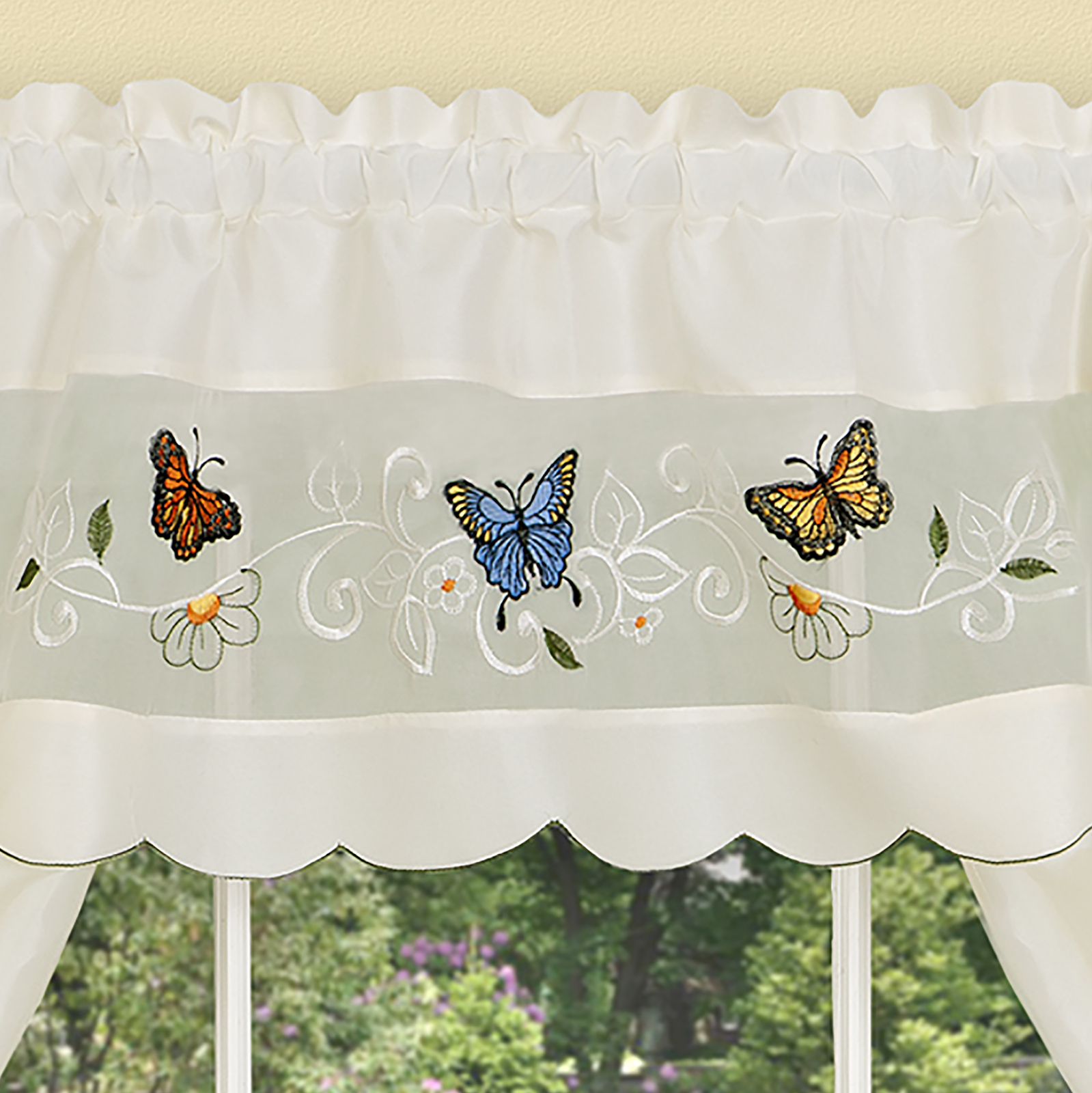 PowerSellerUSA 5-Piece Embellished Tailored Kitchen Curtains Set, Cafe Curtains