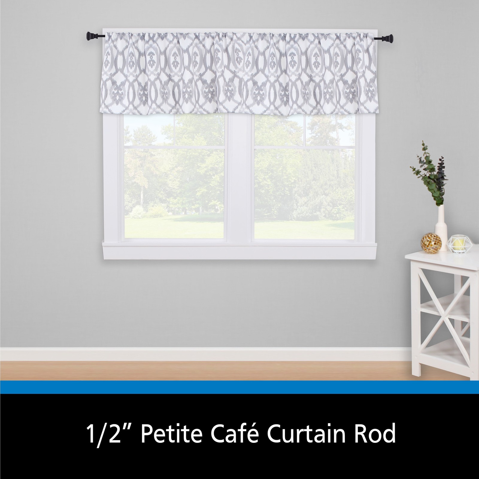(1 pack) 1/2″ Twain Square Petite Café Adjustable Curtain Rod,48-84″, Black