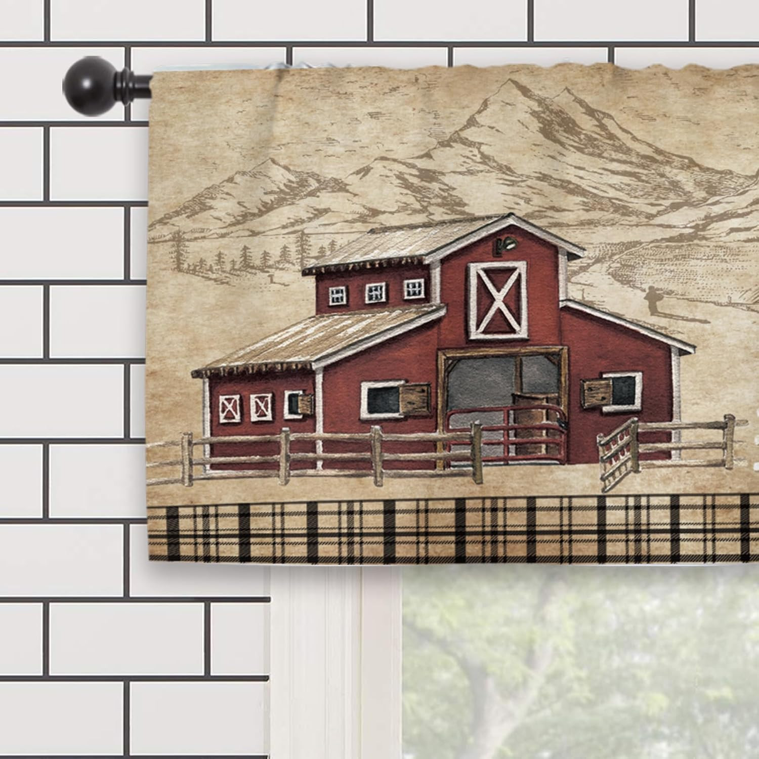 Farmhouse Farm Rustic Kitchen Curtain Valance 54W x 18L Inch Vintage Country Cow
