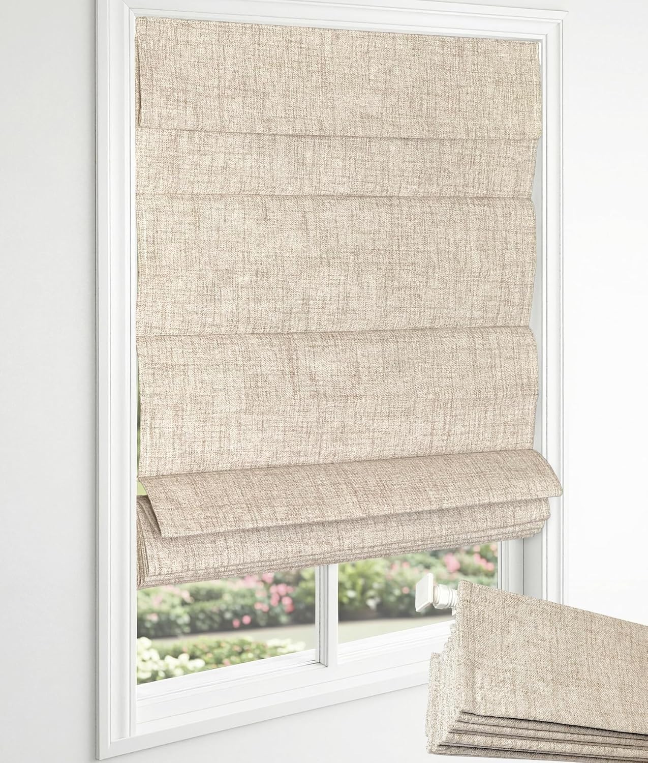 EINZUFUF No Drill Roman Shades, Blackout 39″ W x 64″ H, Beige inside mount only