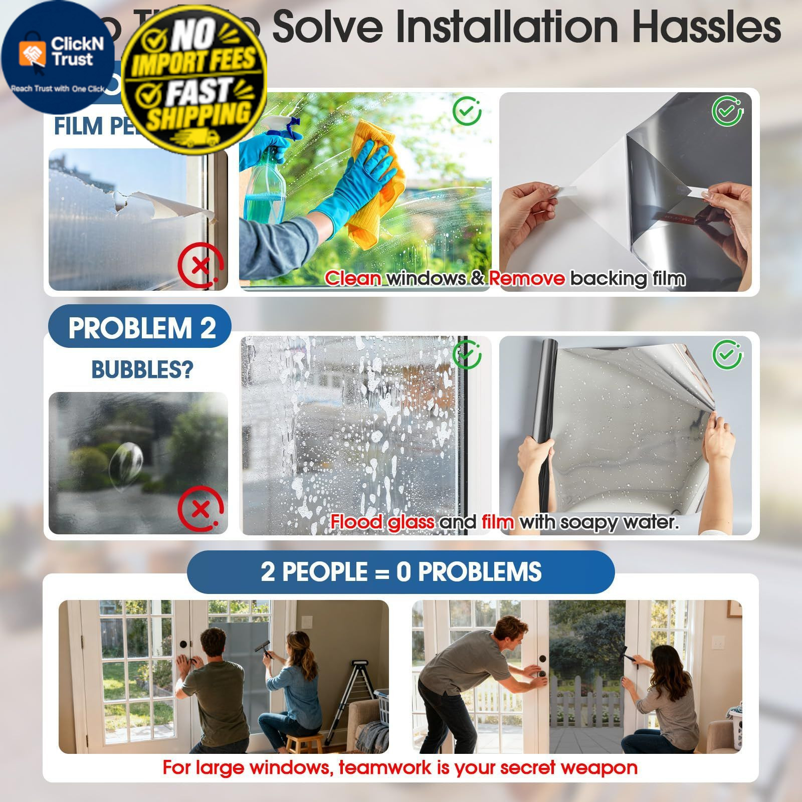SUNBABY Window Tint for Home, One Way Privacy Film 17.5 x 78.7inch, Black
