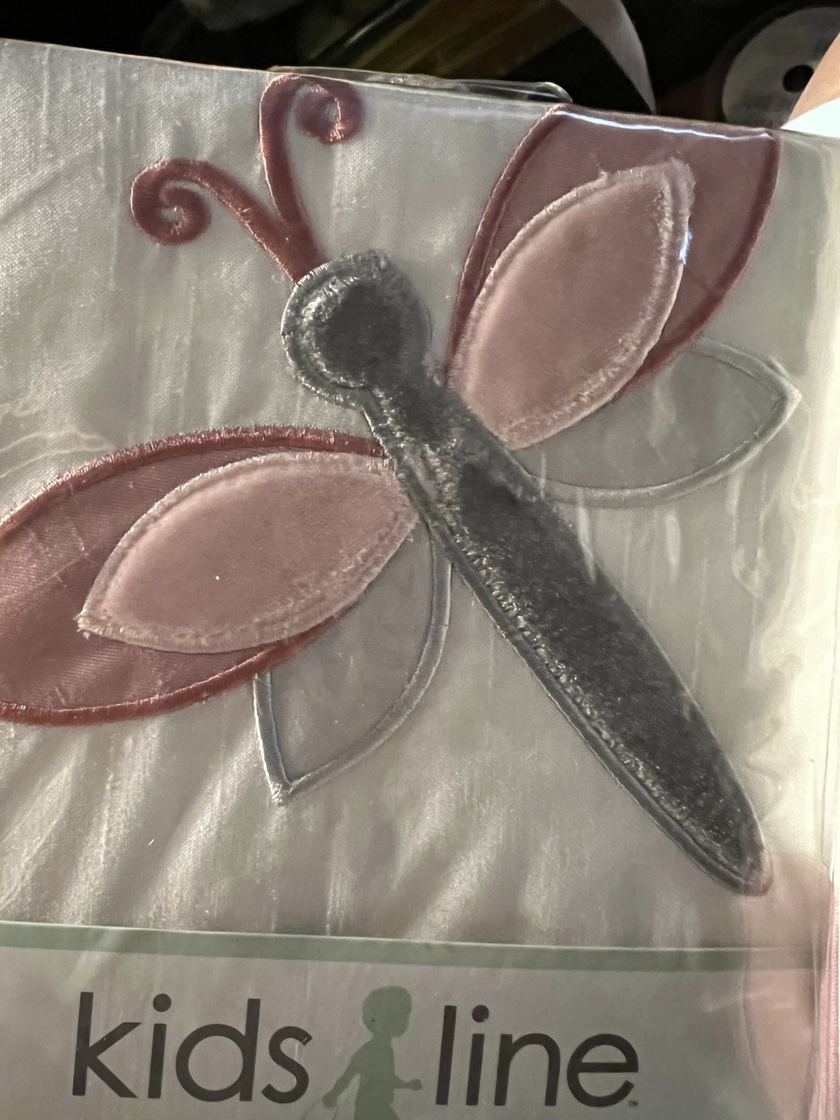 KidsLine Dragonfly Flowers Window Valance 14″ x 60″ NIP Pink Silver-Gray White