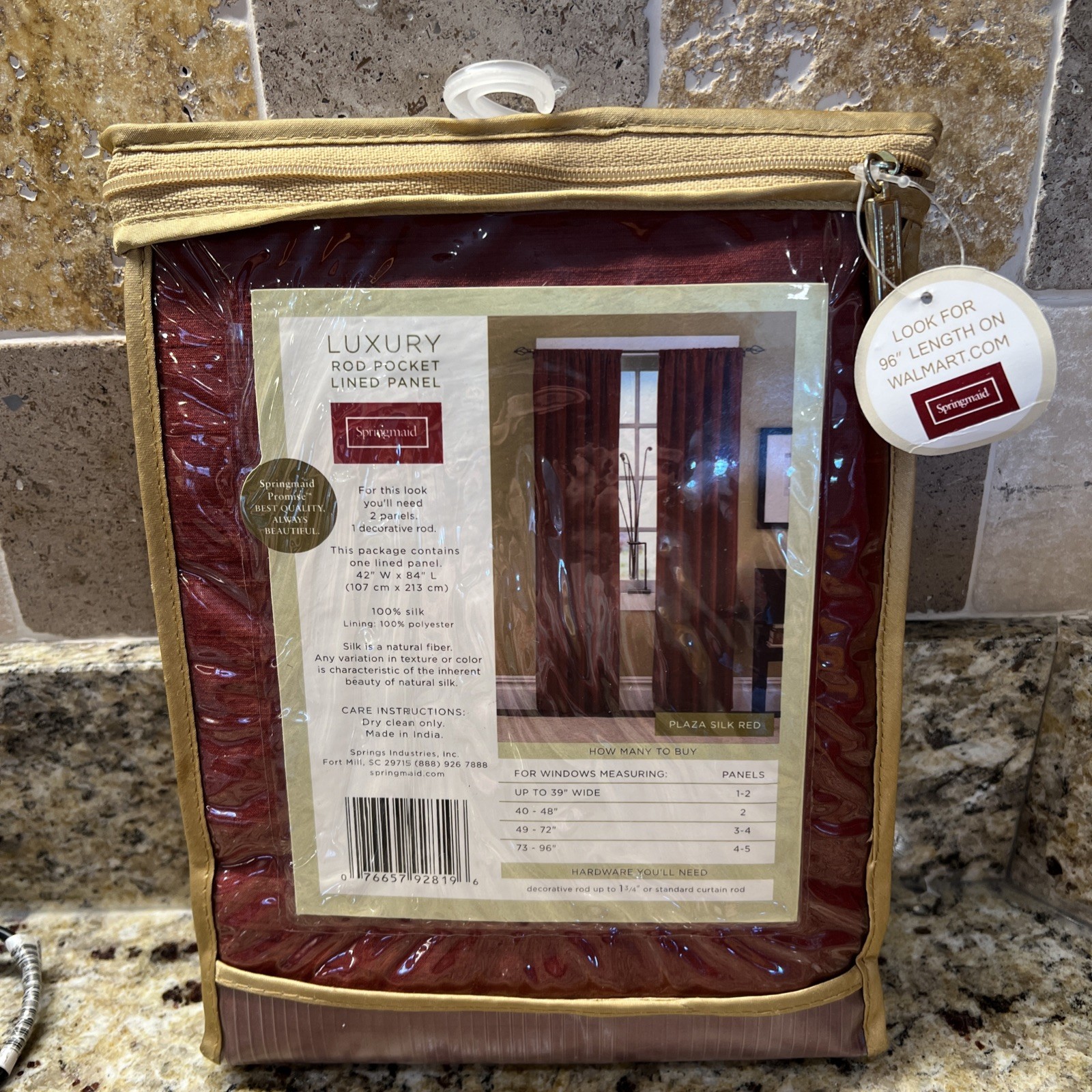 One Luxury Rod Pocket Lined Panel Curtain 42”x84” Springmaid Plaza Silk Red