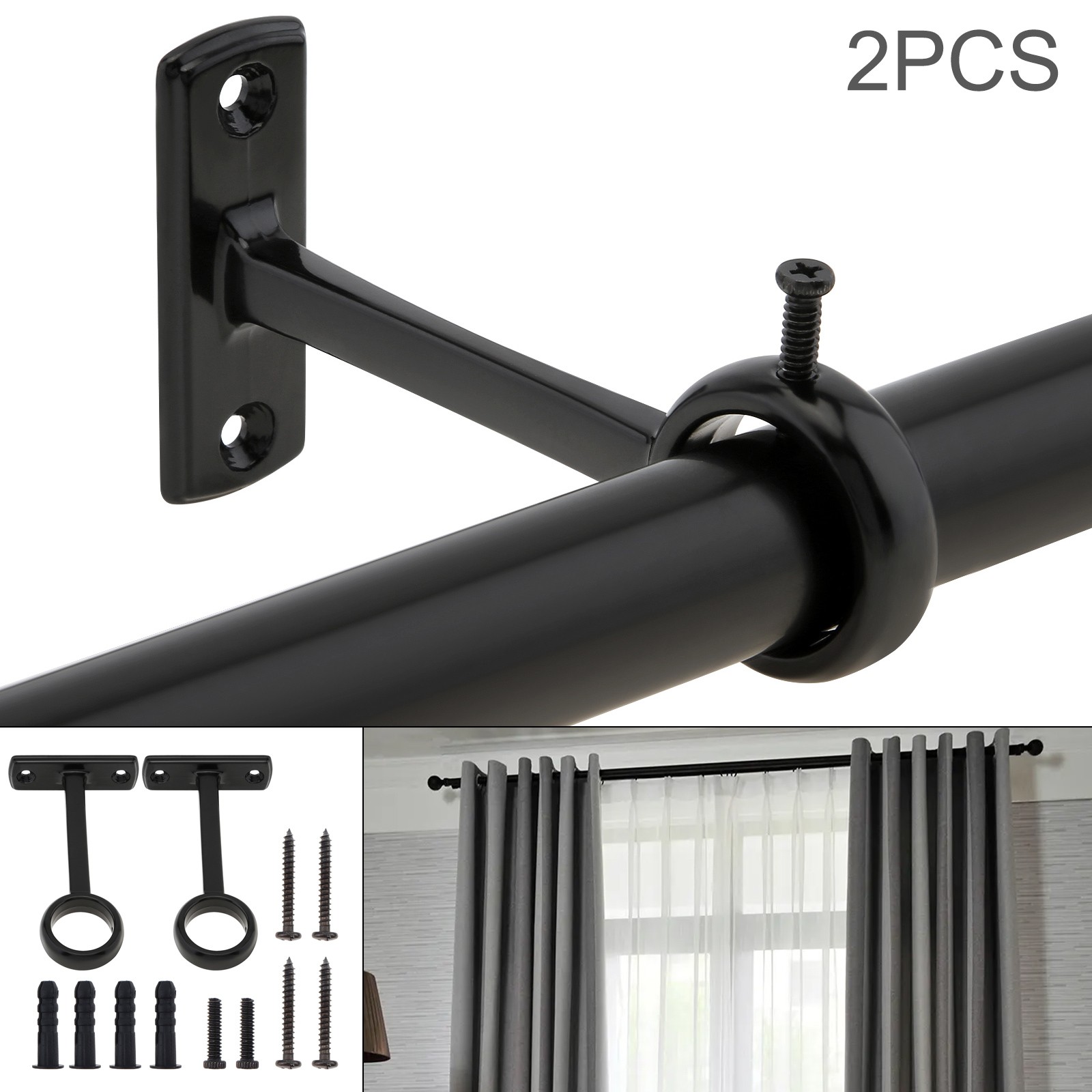 2X Heavy Duty Metal Wall/Ceiling Mount Single Hole Curtain Rod Support Brackets