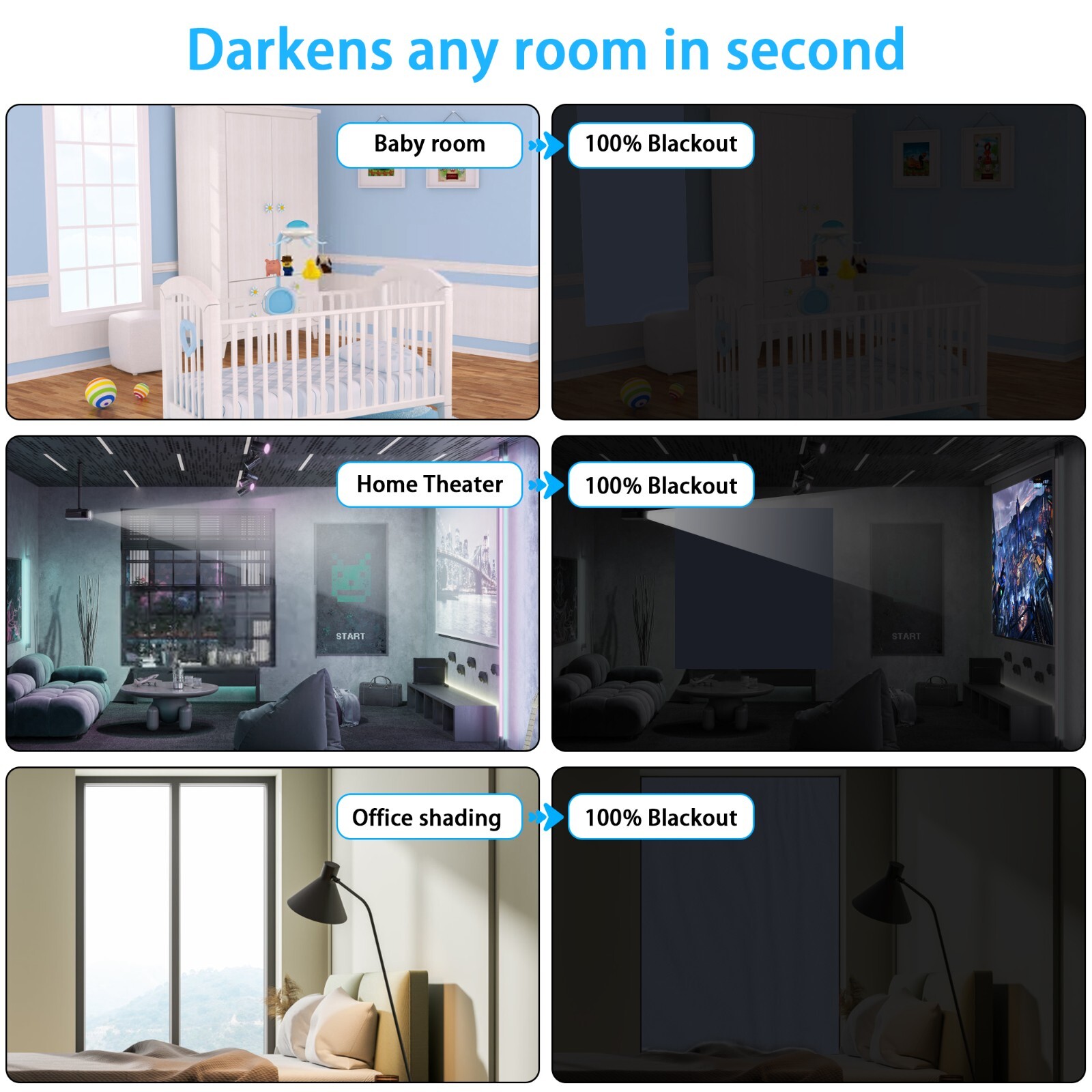 100% Blackout Curtains Cuttable DIY Window Blackout Shades Thermal Insulated
