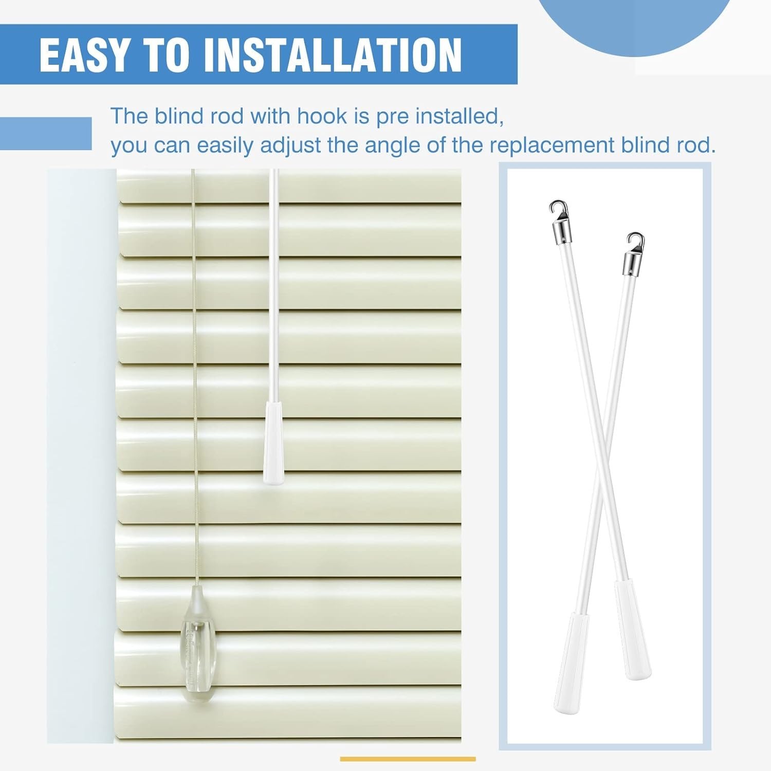 4 Pcs Blinds Wand Replacement with Hook and Handle White Fiberglass Long Vert…