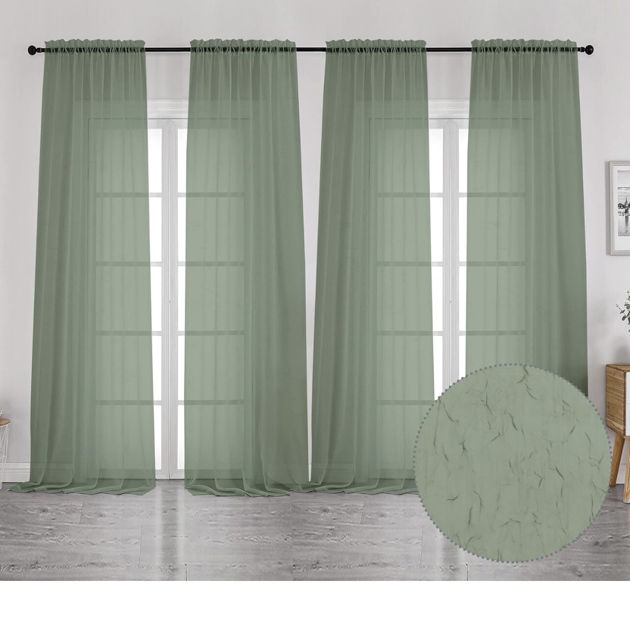 Ovzme Voile Sage Green Sheer 4 Panel Curtains 40×45