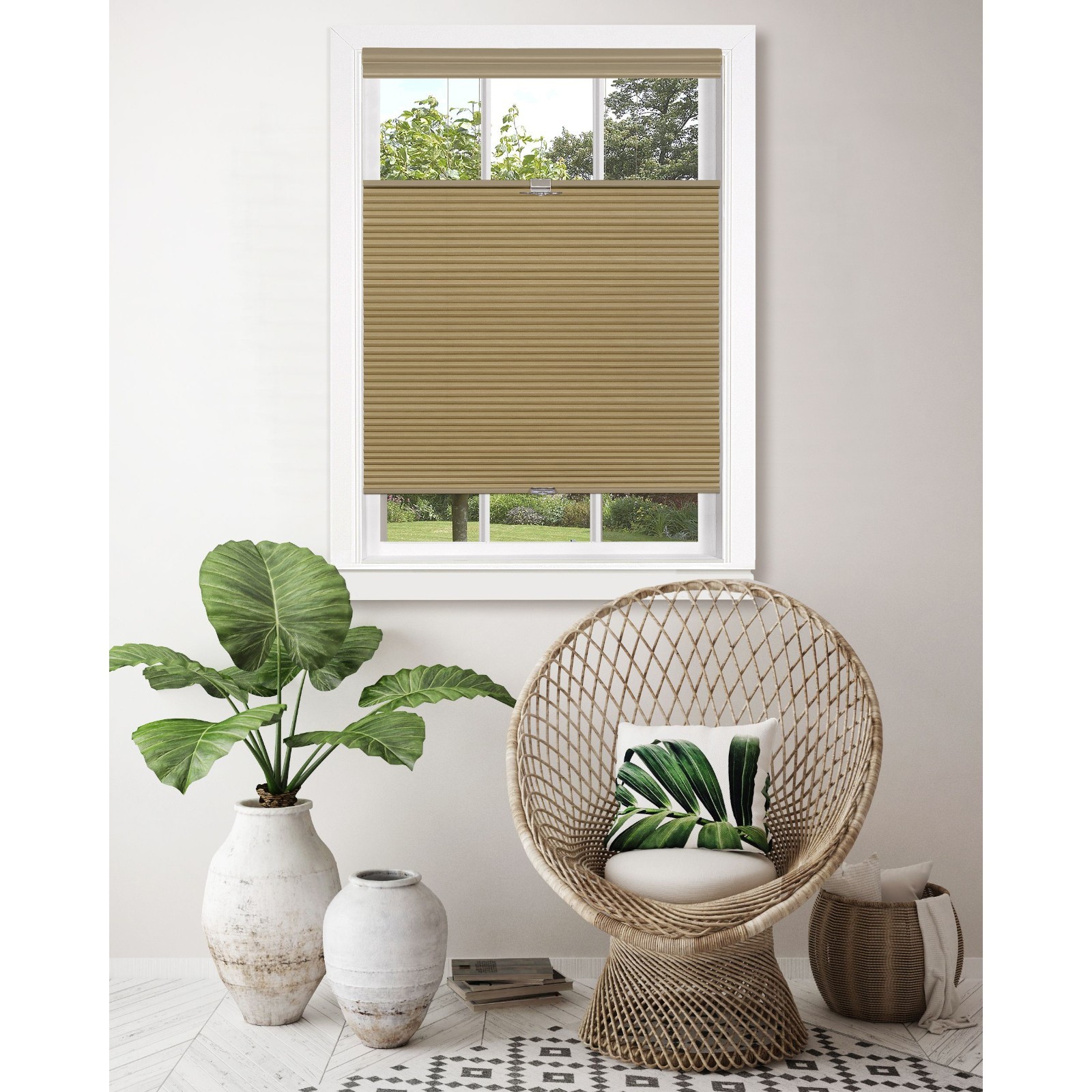 Cordless Top-Down Honeycomb Cellular Pleated Shade – 27 x 64 – Tan