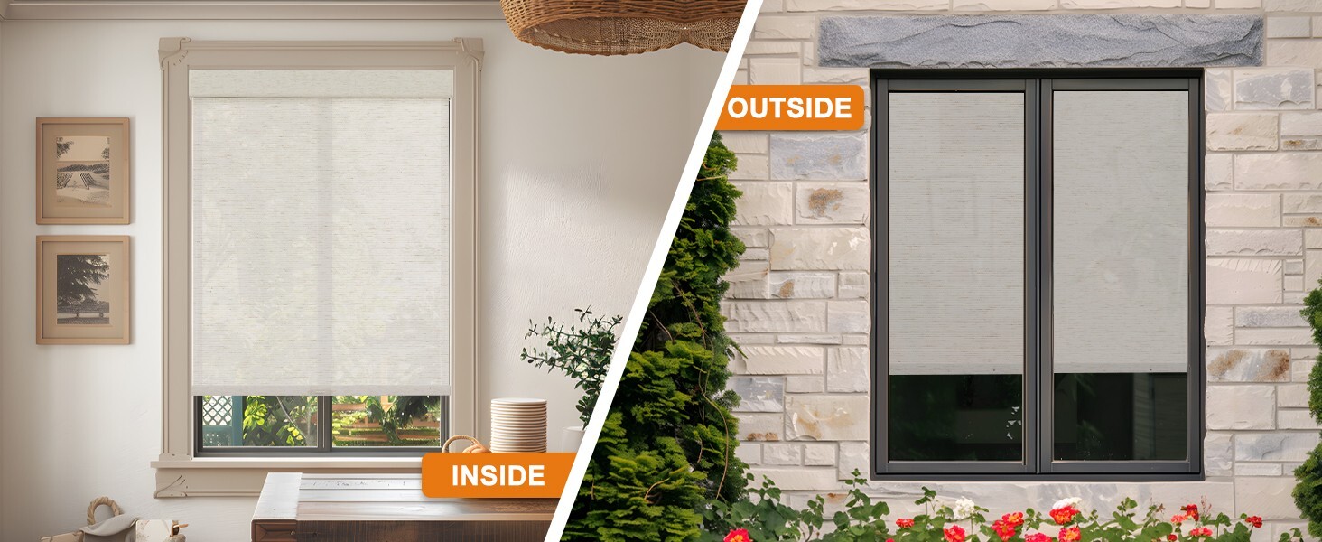 MOTORIZED CREAM Custom Size Light Filtering Cordless Roller Blinds Natural Woven