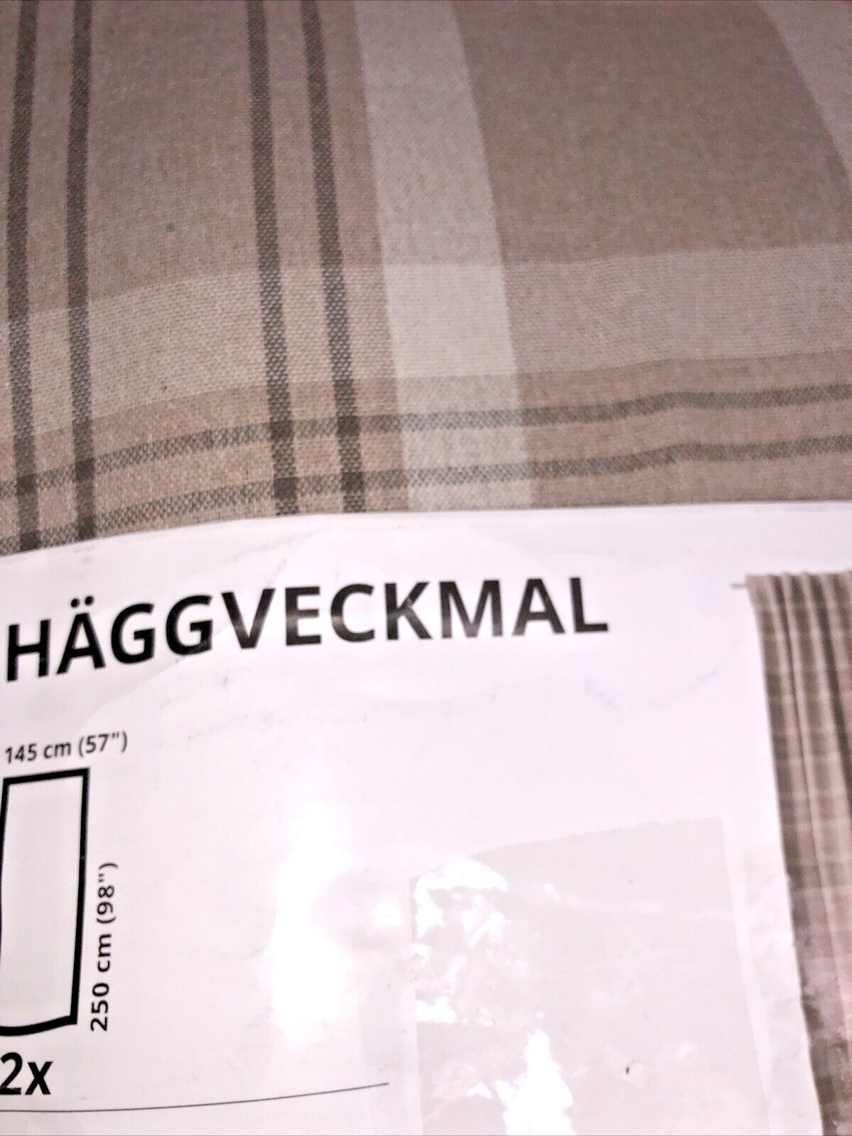 Ikea HAGGVECKMAL 57″x 98″ Neutral Brown Plaid Curtain Panel Set NEW 005.690.30