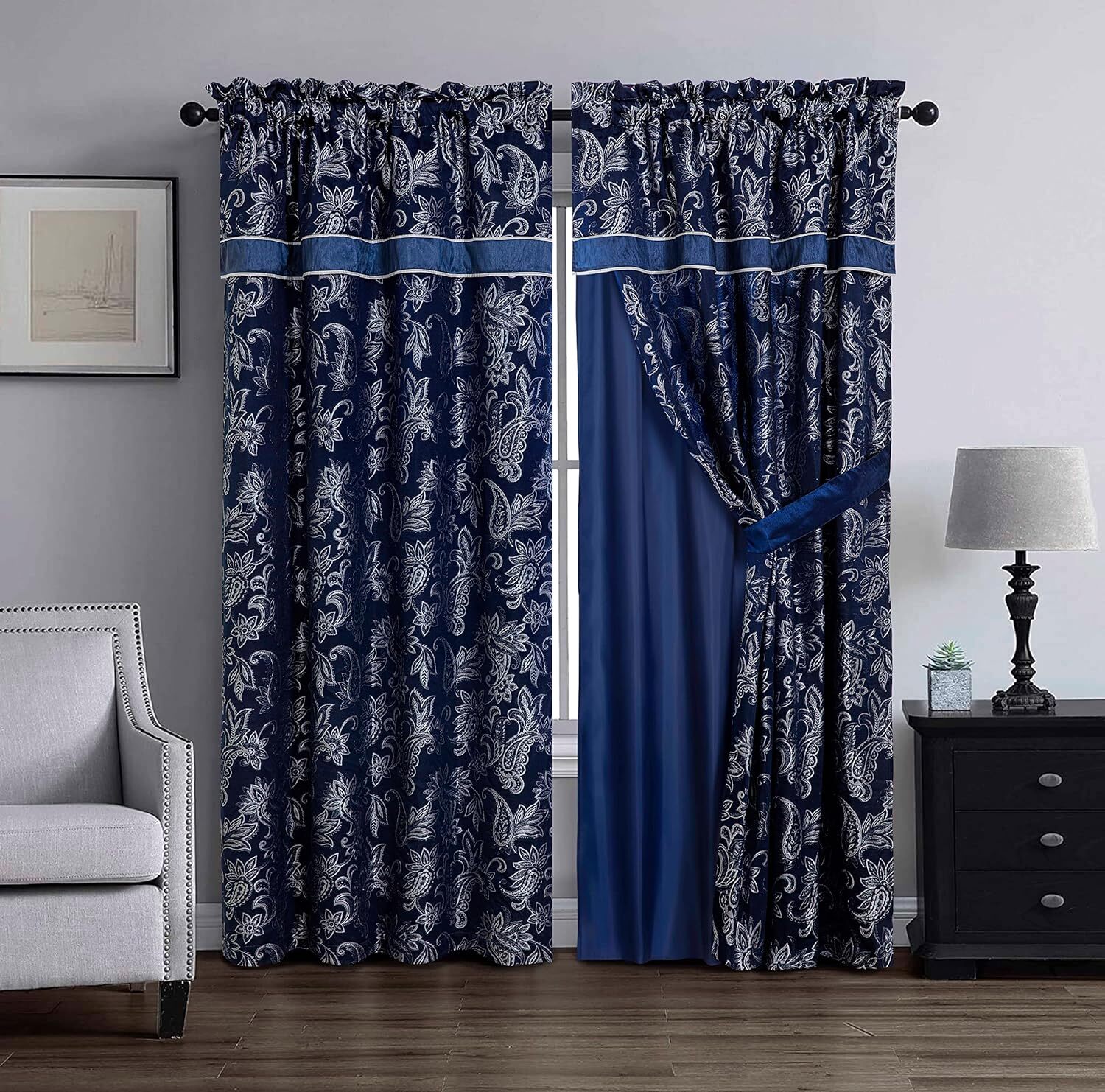 Chezmoi Collection 4-Piece Jacquard Window Curtain Drape Set w/Valance & Backing