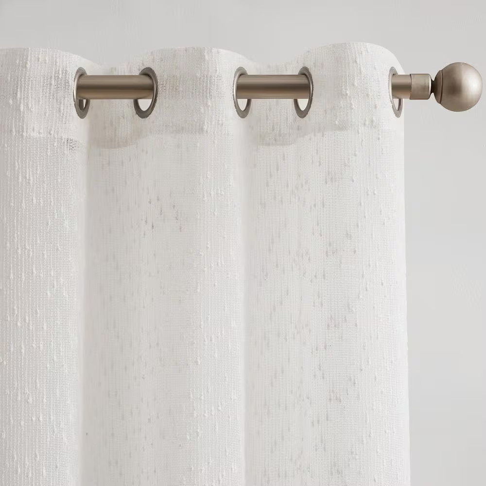 Aileen Textured Raindrop White Polyester 38 In. W X 84 In. L Metal Grommets Shee