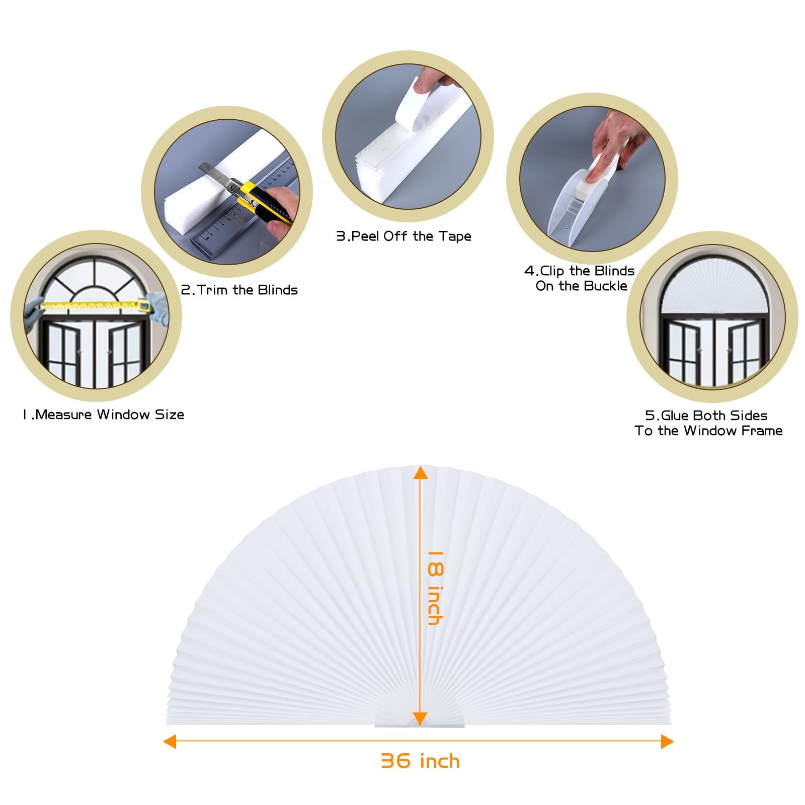Arch Window Shade,Light Filtering Pleated Shade,Half Circle Fabric Blinds Room D