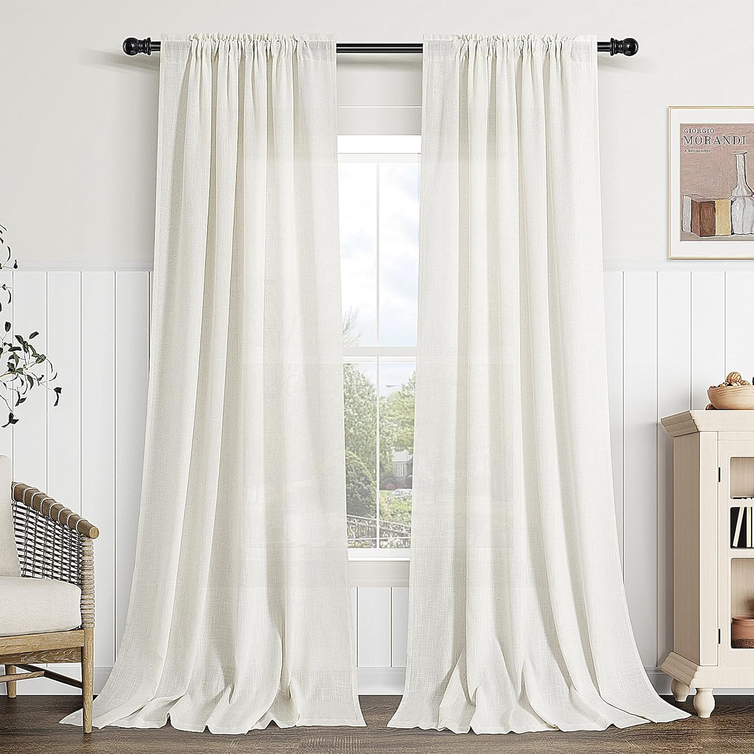 Guken Natural Linen Curtains 84 Inch Length for Living Room Bedroom 2 Panels Set