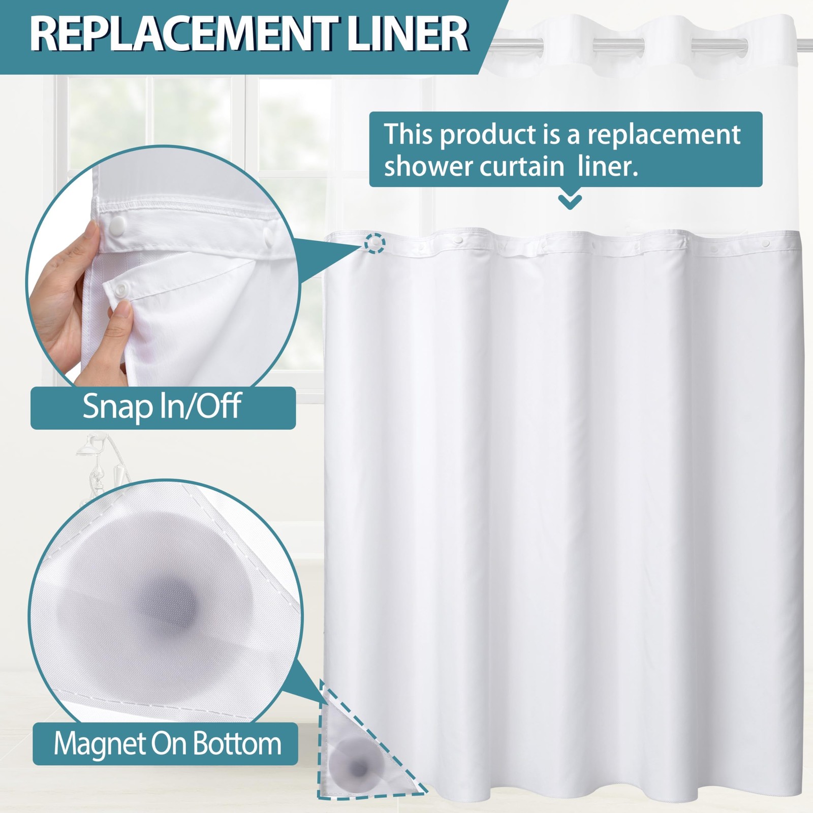 Conbo Mio 2 Pack Hotel Fabric Snap in Shower 70″W x 54″L (Pack of 2), White