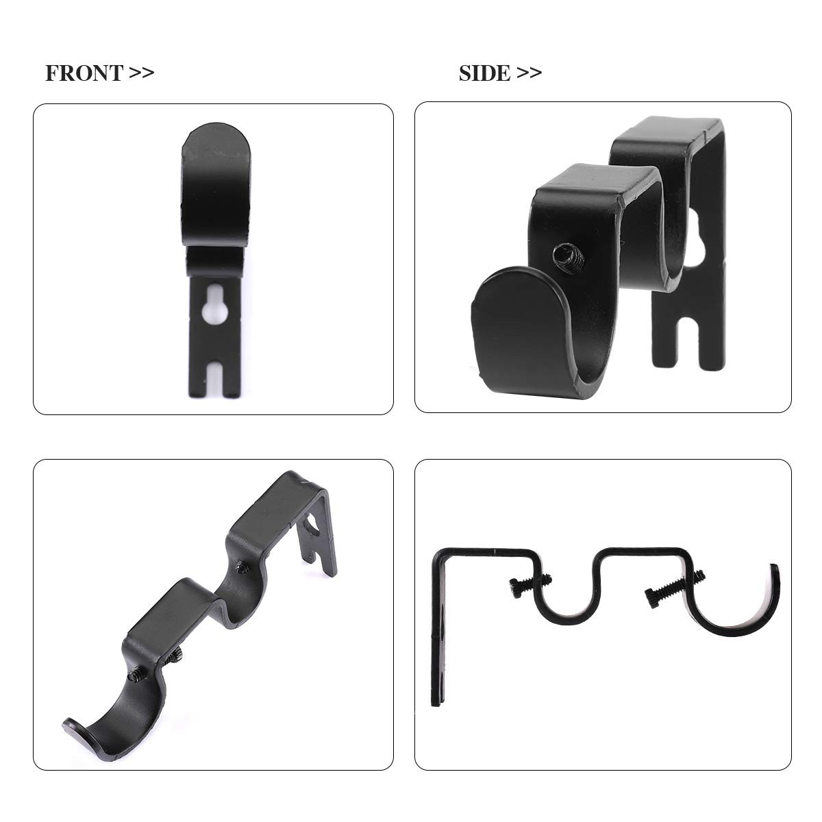 6 PCS Black Heavy Duty Double Window Curtain Rod Bracket Holder 1 & 5/8 Inch
