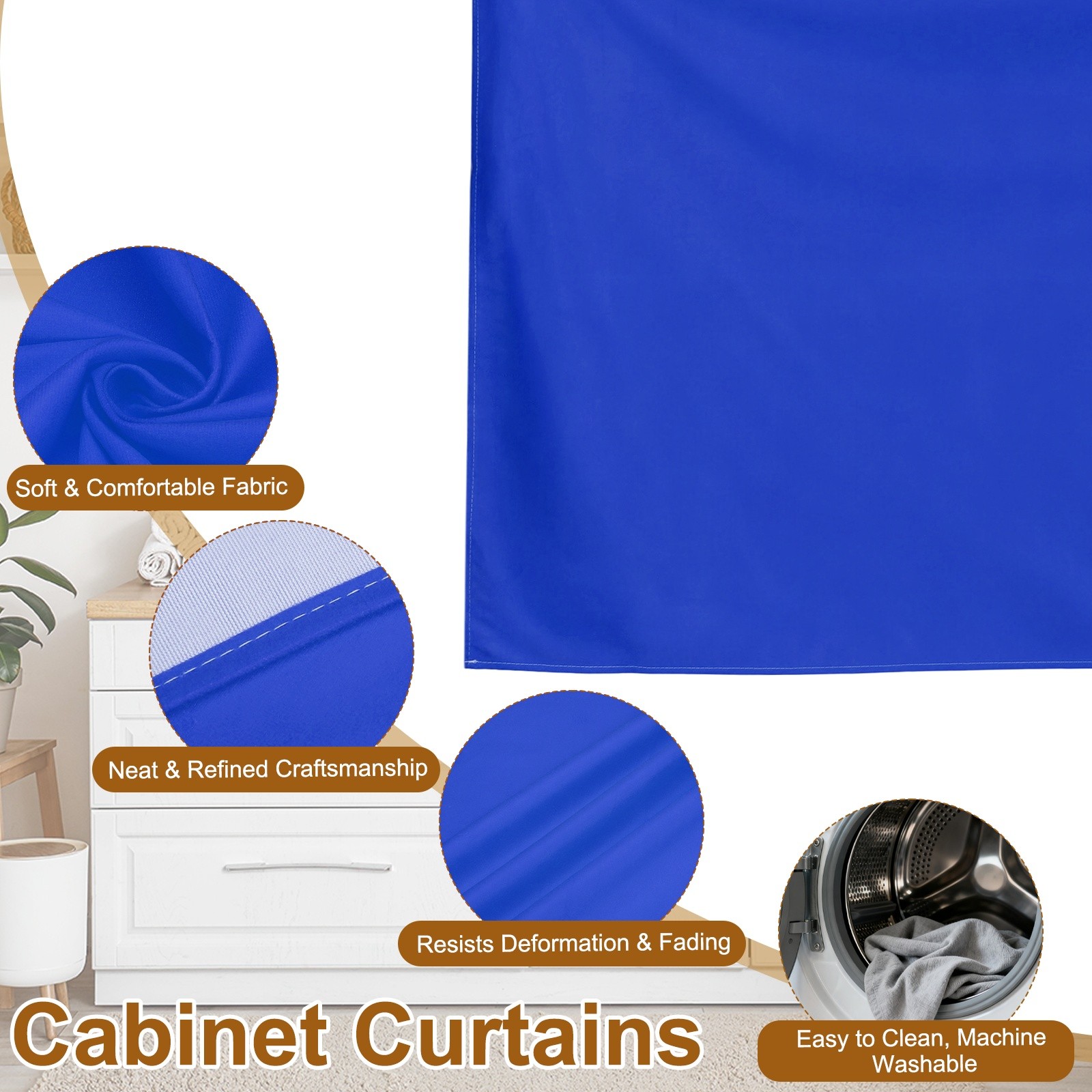 Cabinet Curtains, Dust Proof Kitchen Privacy Curtain (35.4″x27.6″, Bright Blue)
