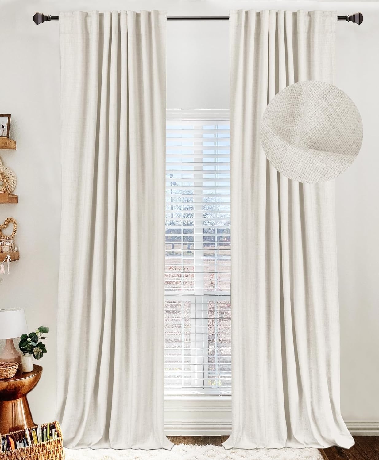 100% Blackout Thermal Insulated Curtains Linen Look 2 Panels for Bedroom Living