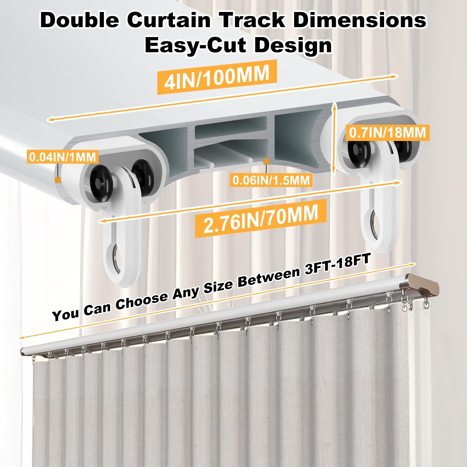 Double Curtain Track Ceiling Mount, Silent Aluminum Track Curtain Rail,