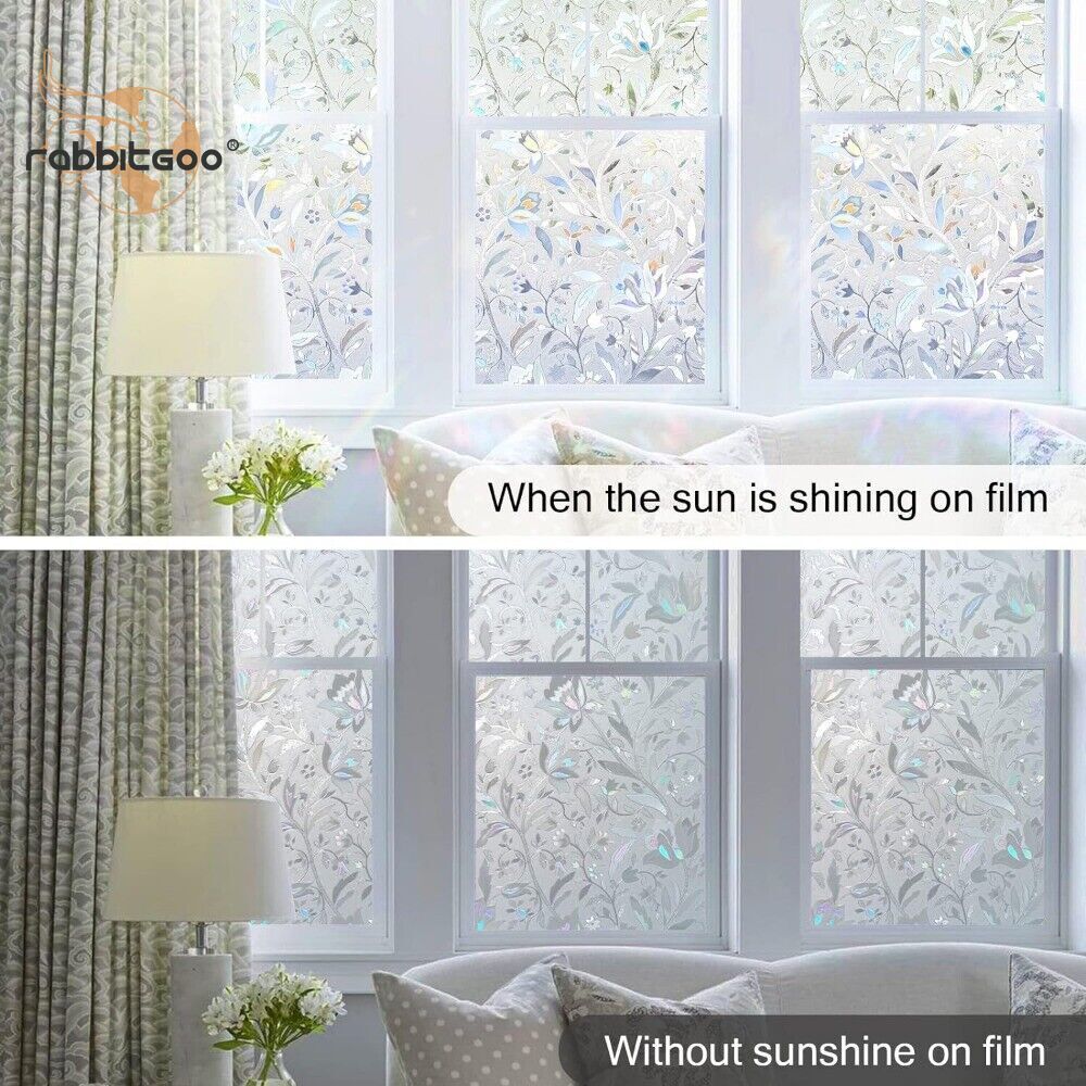 Rainbow Privacy Window Film Decorative Stained Glass Static Cling Sticker Flower