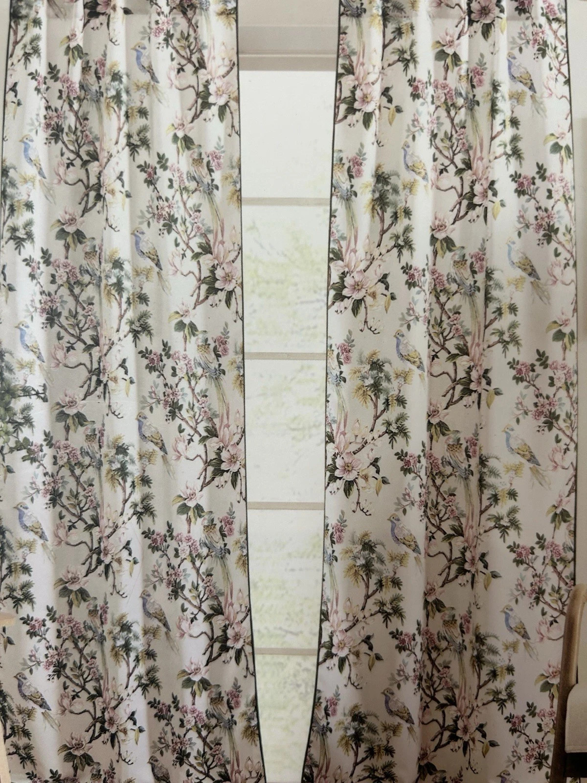 ENVOGUE Botanical Garden Floral Exotic Birds Set of 2 Curtain Panels 84” NEW