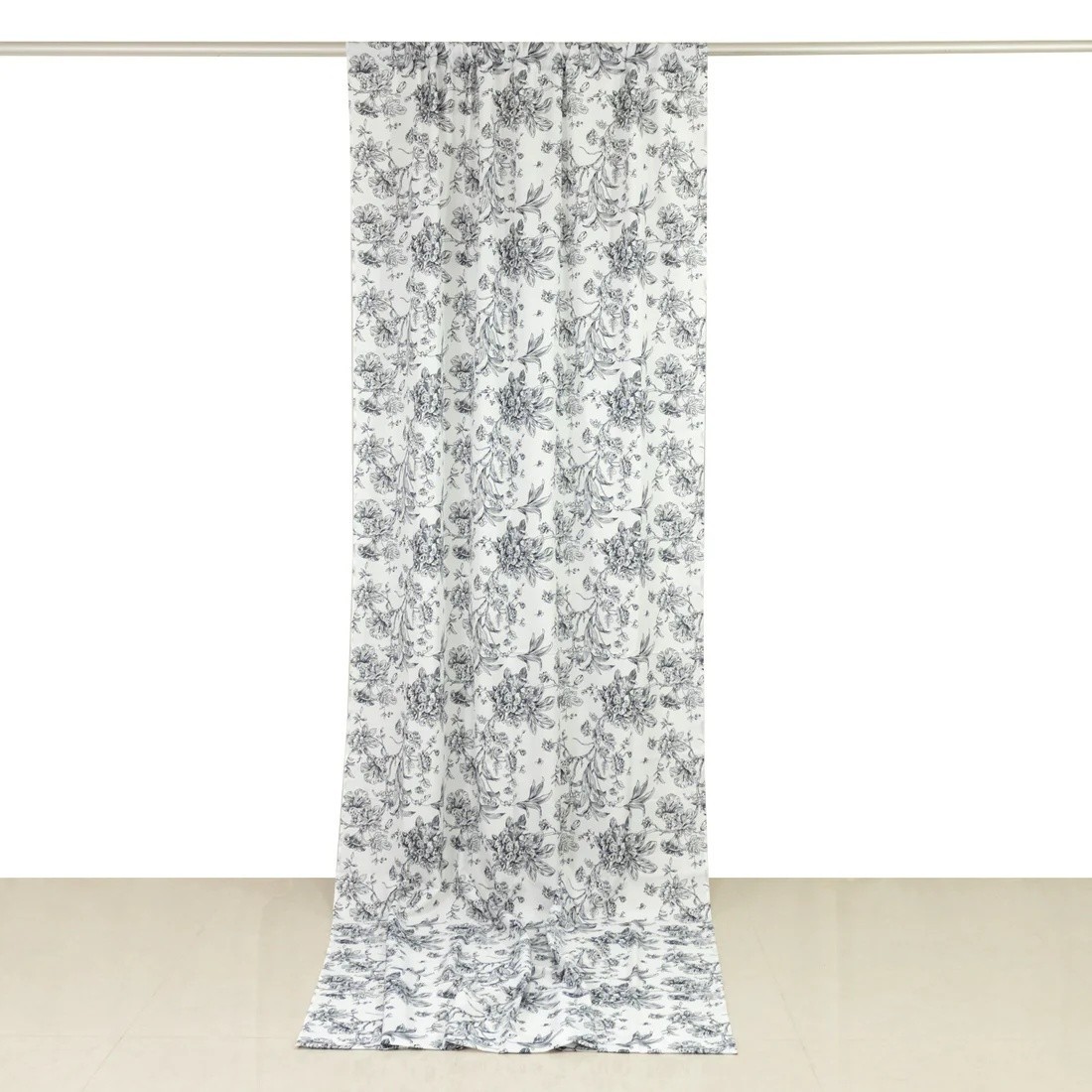 White Black 5ft x 12ft French Toile Polyester Backdrop Curtain with Rod Pockets