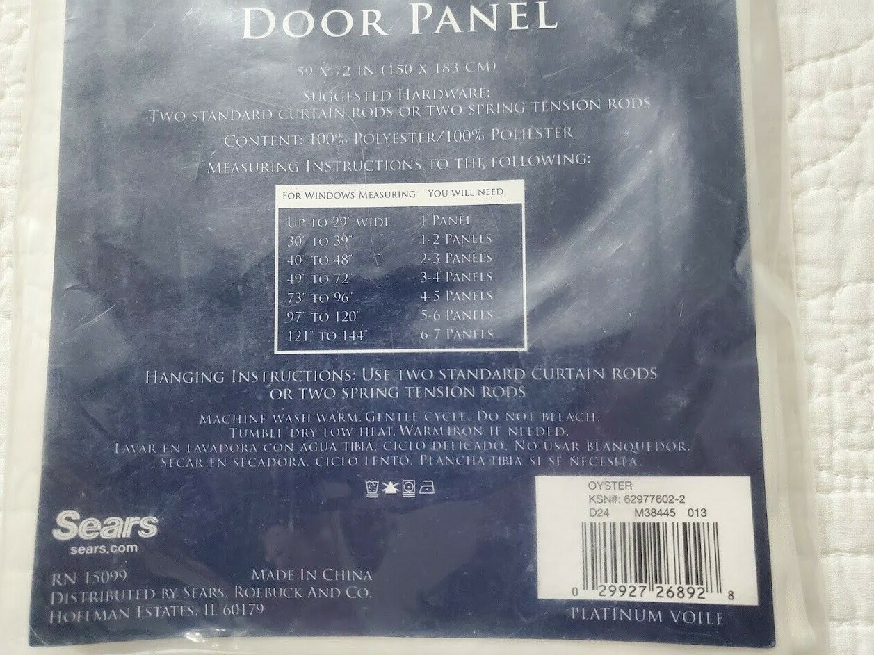 NEW Colormate Sheer Door Panel Platinum Voile Oyster White 59×72 from Sears