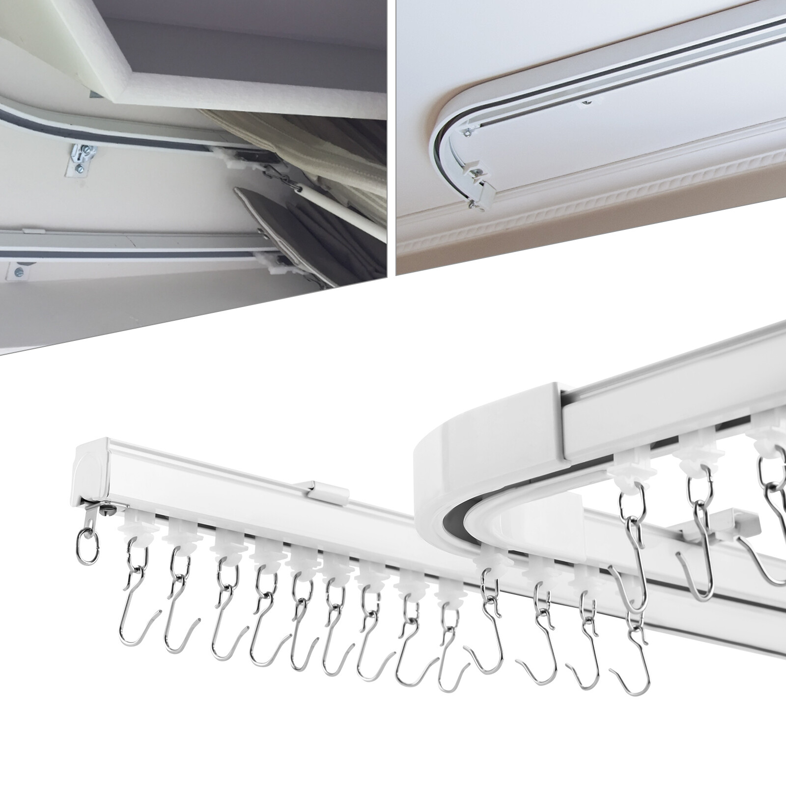 Room divider Ceiling Track set for Curtains with hooks Corner Connectors Set of2