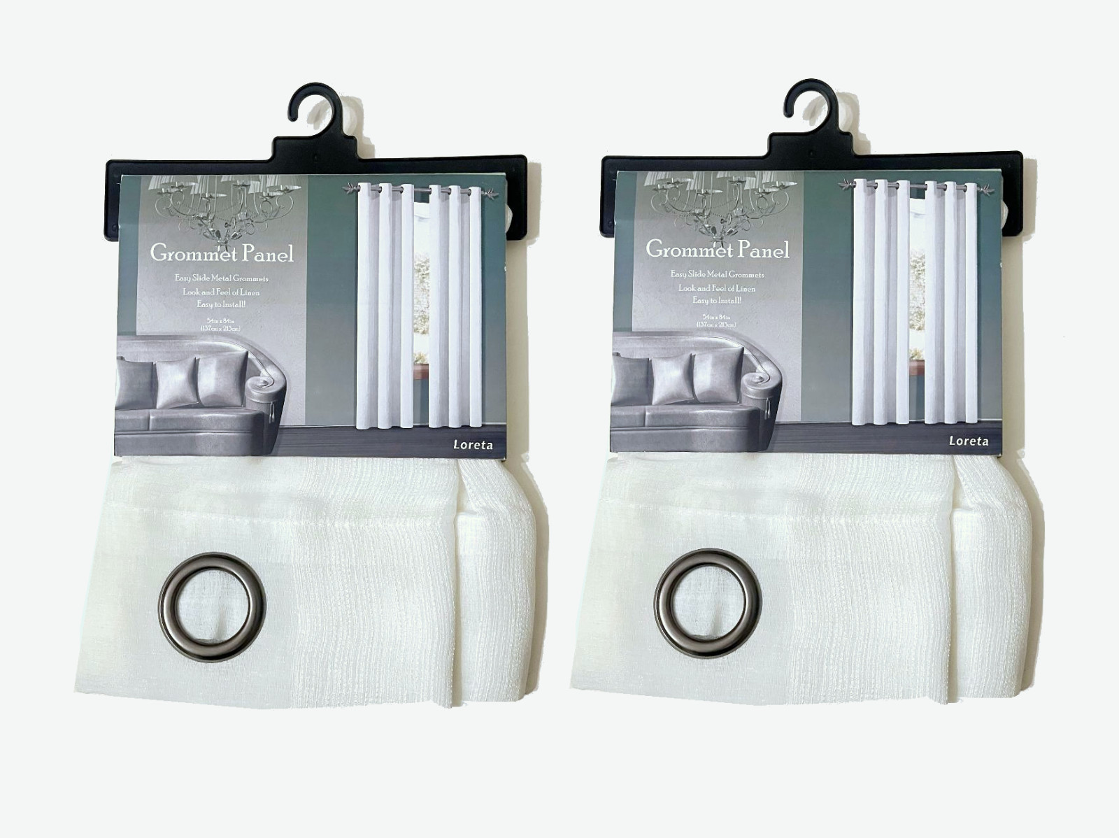 2 Grommet Window Curtain Panel – White 54in x 84in (137cm x 213cm)