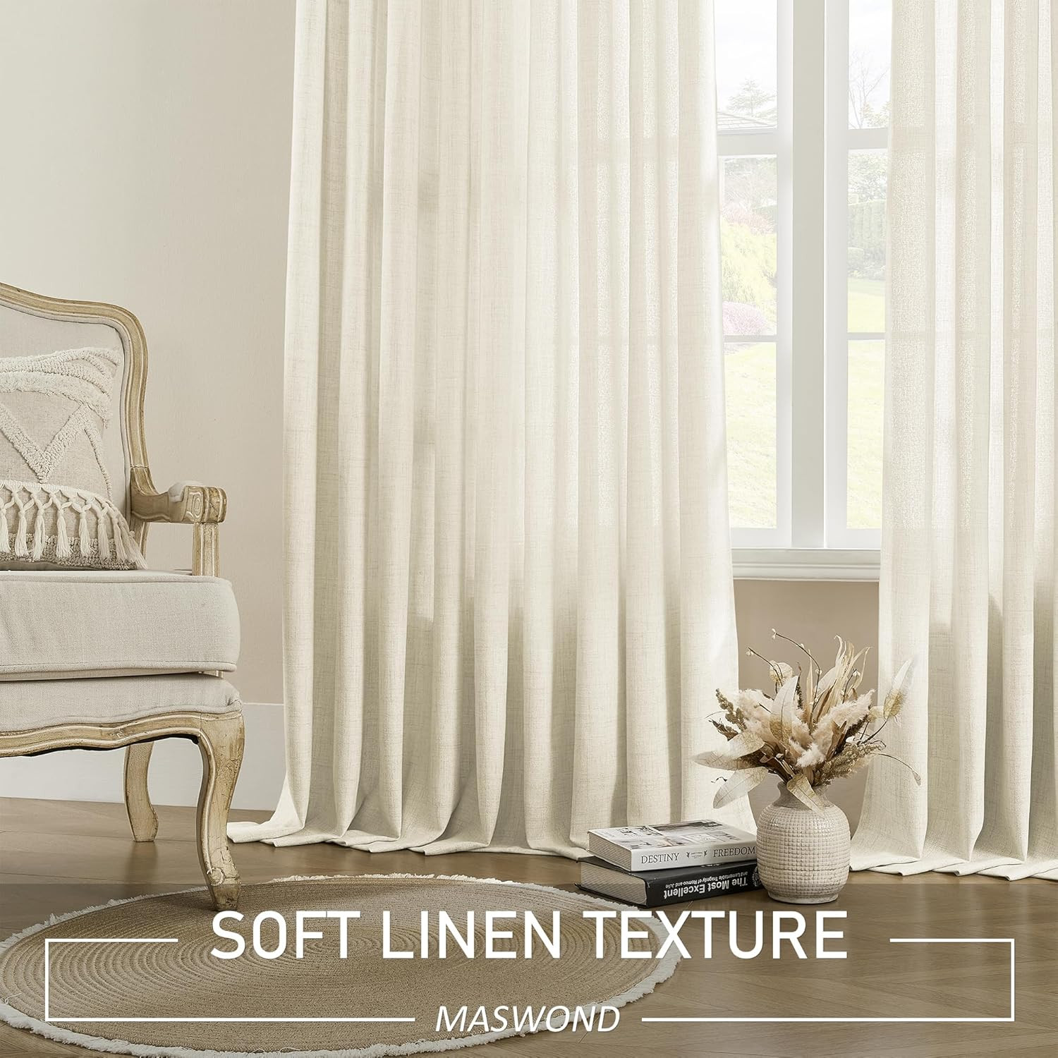 Extra Wide Pinch Pleated Curtains 100×96 Semi Sheer Linen Drapes 1 Panel Natural