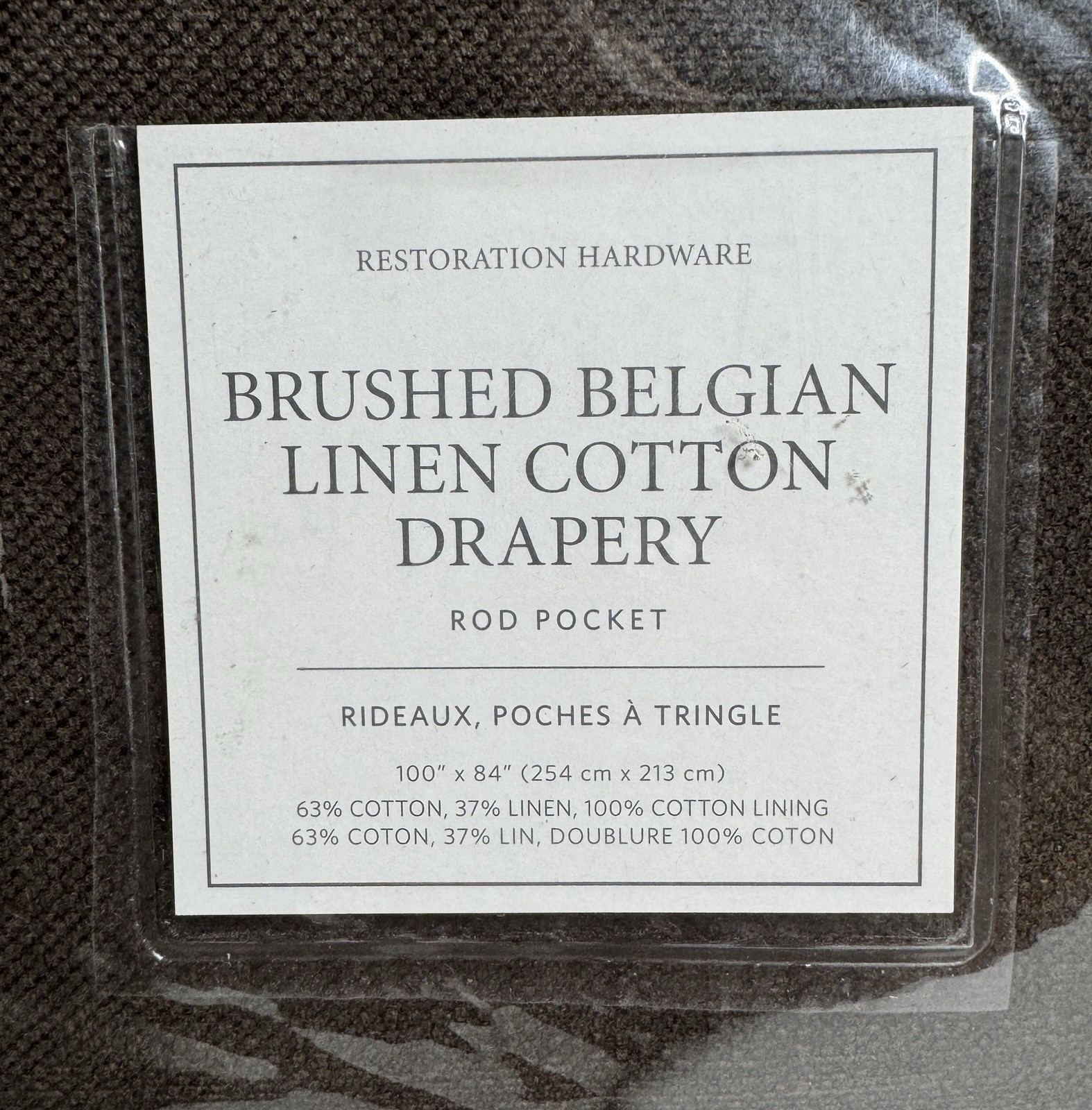 Restoration Hardware Brushed Belgian Linen Cotton Drapery 100″W x 84”L Cafe $519