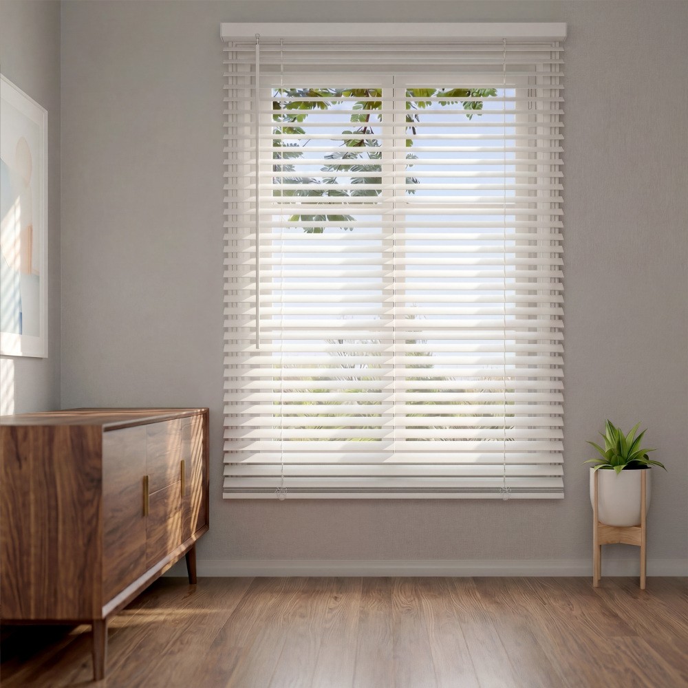 Cordless 1″ Light Filtering Vinyl Mini Blinds, White, 27″ x 60″