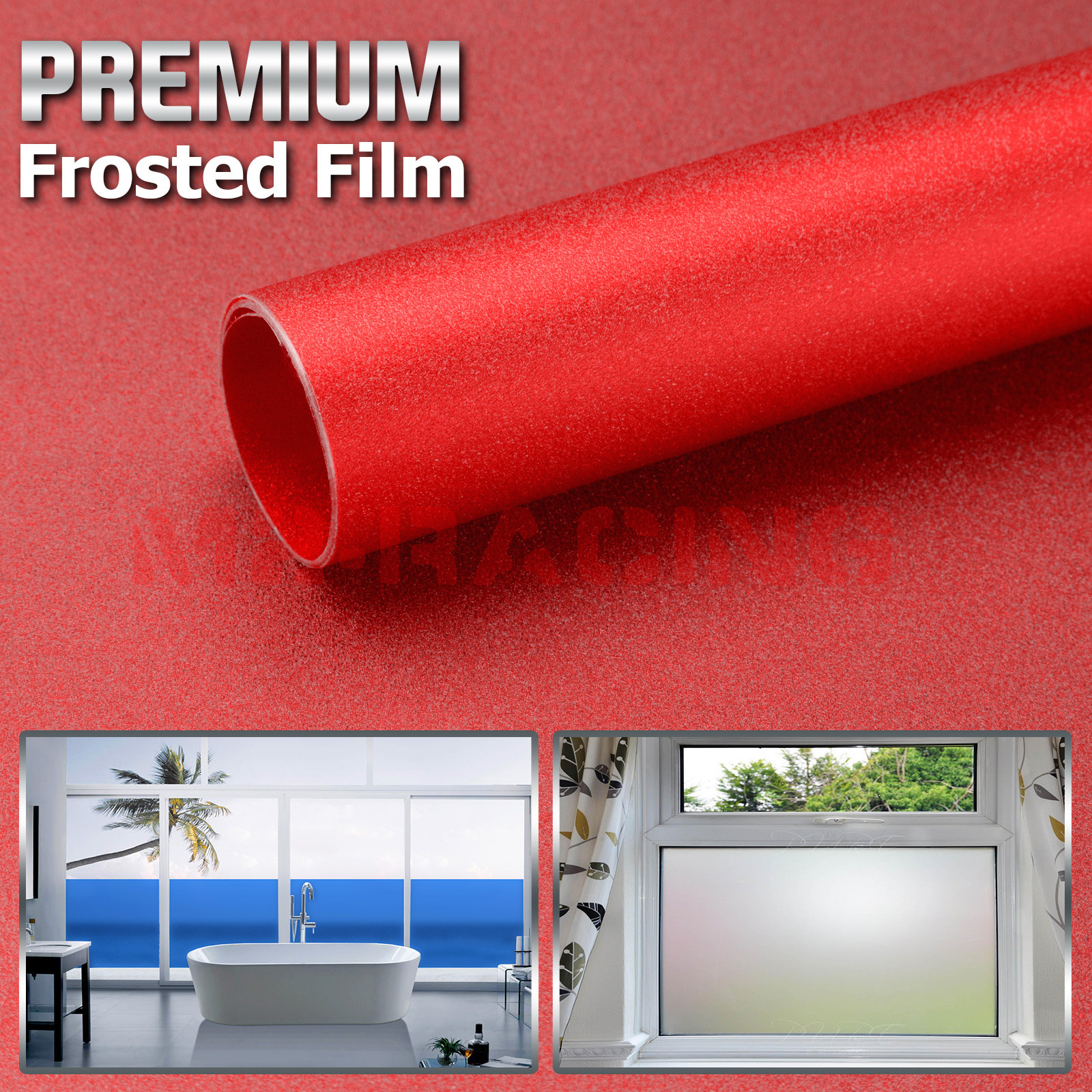 2pcs 4″x8″ Sample Red Frosted Glass Bathroom Window Security Privacy Sticker