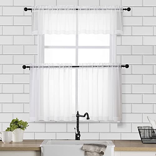 Sheer Valances for Windows 2 Pack, Small Window 42″W x 14″L (Pack of 2) White