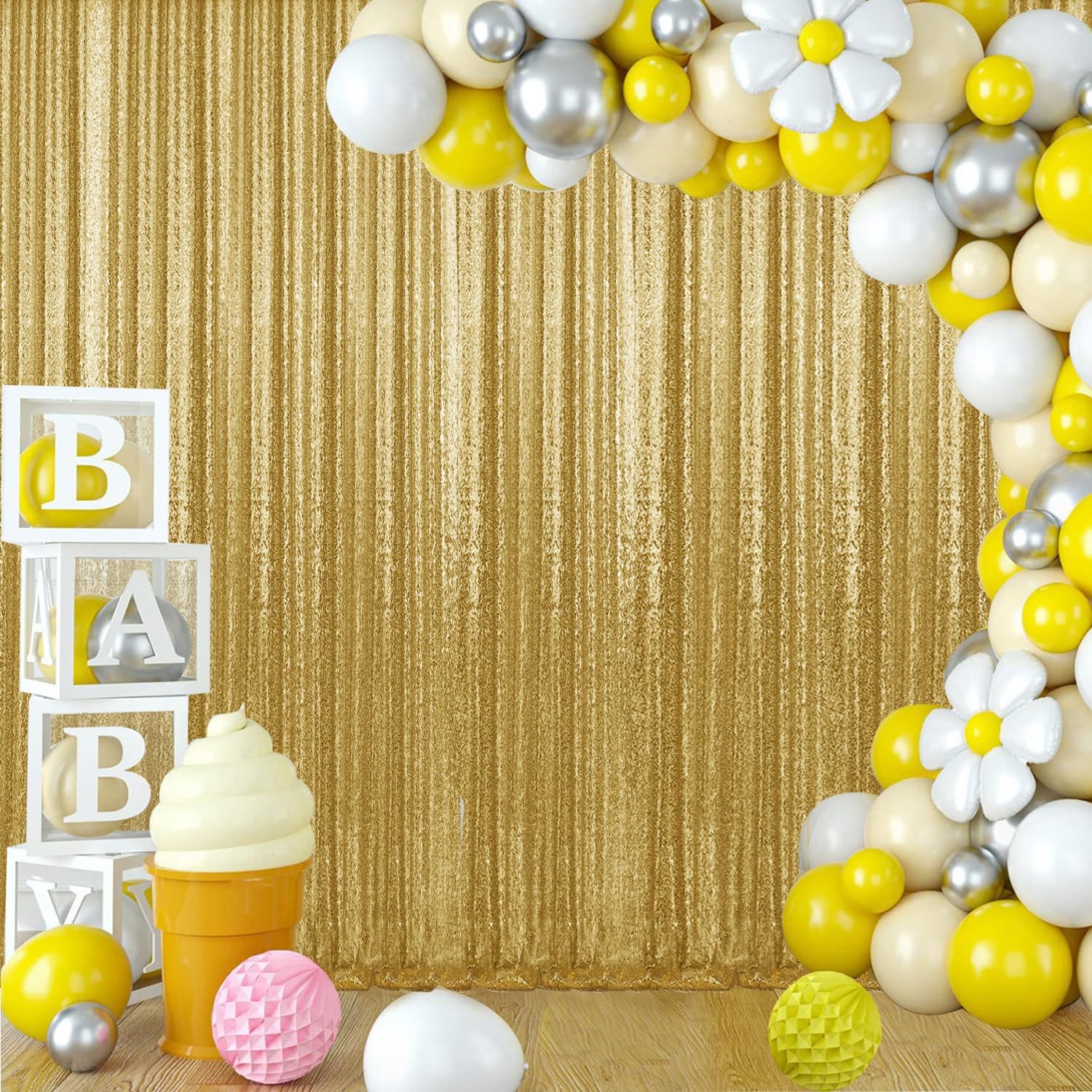 2×8FT-2PCS Gold Sequin Backdrop Curtains Panels Photography Backdrop Glitter …