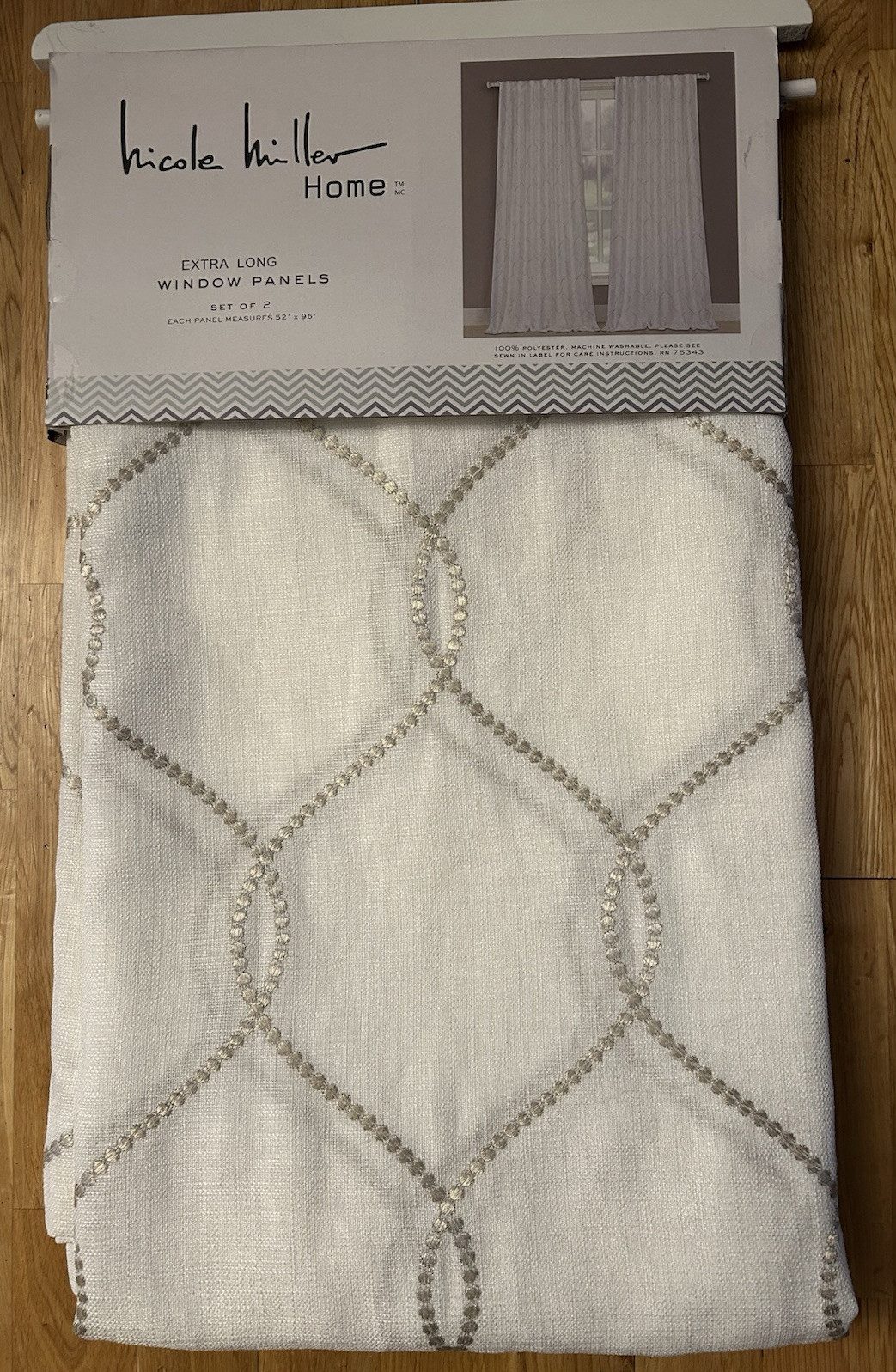 NEW Nicole Miller 2 Rod Pocket Gold Metallic Window Curtain Panels 52”x96”