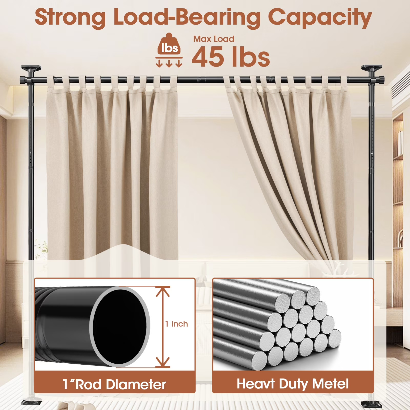SUNALLY Room Divider Curtain Rod… 4-10ft(H) 28-70inch(W) Heavy Duty Temporary