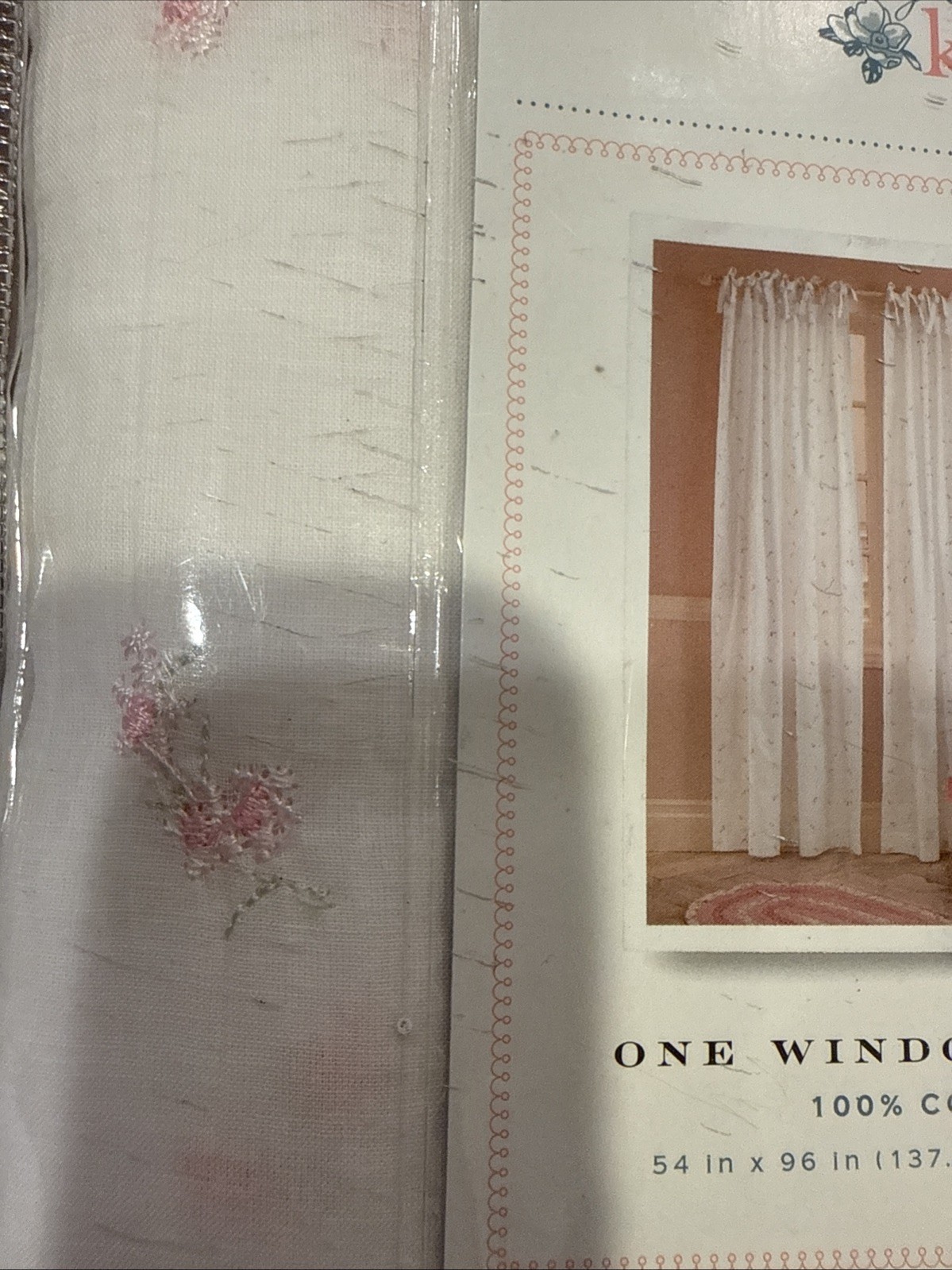 Simply Shabby Chic Kids One Panel Curtain 2006 Embroidered Pink Flowers 54 X 96