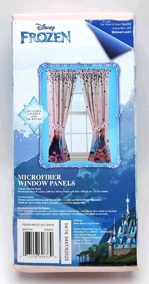 Disney Frozen Microfiber Window Panels Kids Curtains Pink 82″x63″