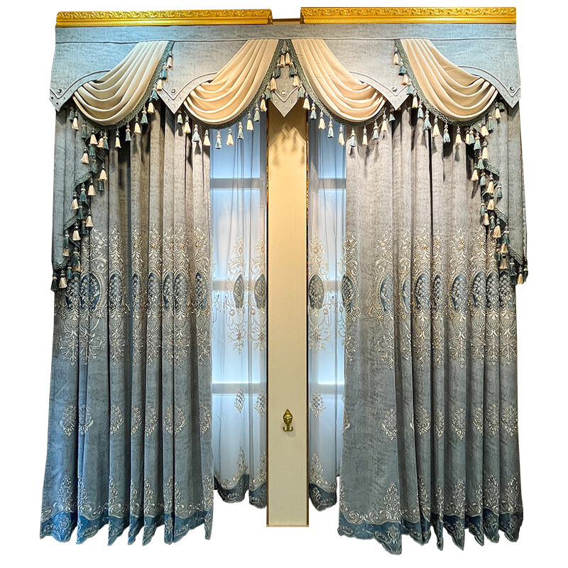 Grey high-grade Chenille embroidery thick cloth curtain valance drape C1467