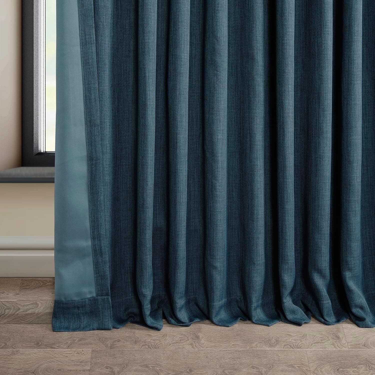 1 Panel Story Blue 84″L x 100″W Linen Darkening Curtains For Bedroom Living Room