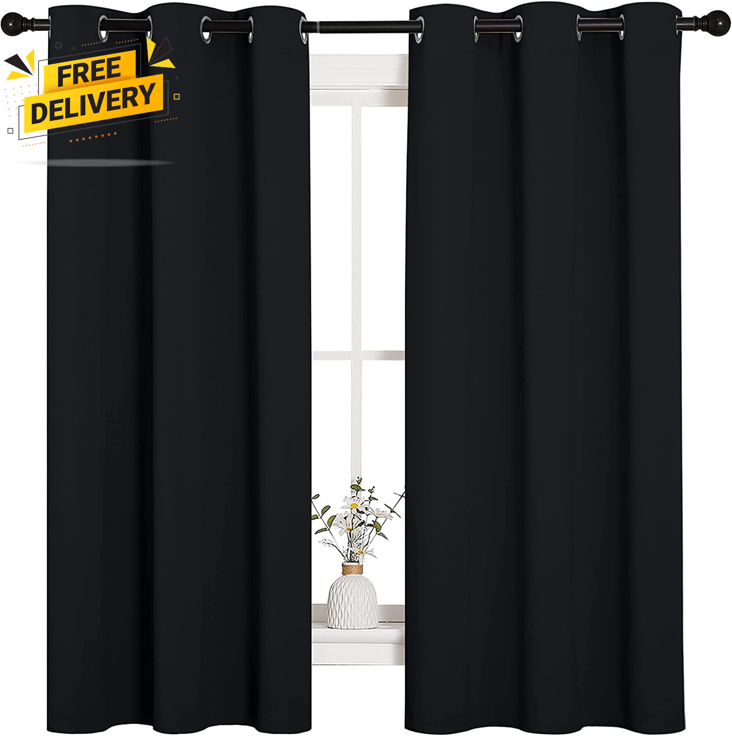 Pitch Black Thermal Insulated Blackout Curtains for Bedroom (2 Panels, 42×63)