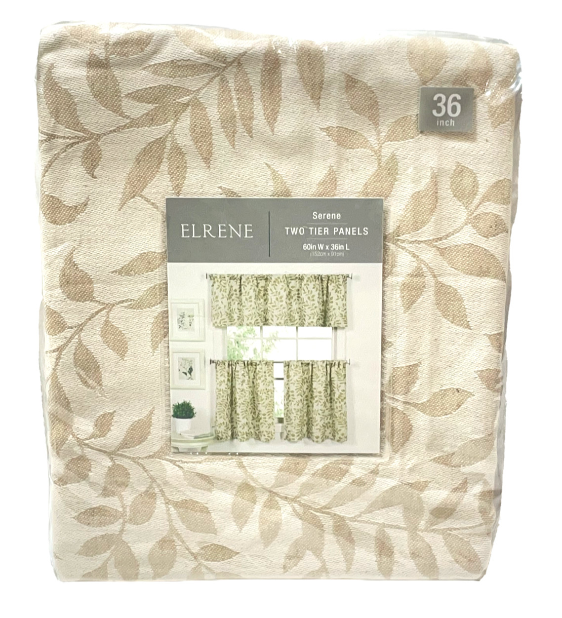 Elrene Serene Tier Pair 60″ x 36″ Rod Pocket Cotton-Linen Blend Ivory Botanical