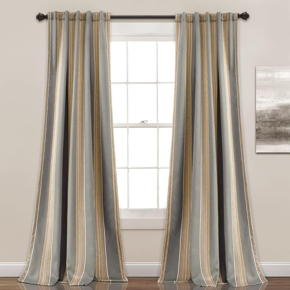 Blue Julia Stripe Light Filtering Curtain Panel Pair, 95″x52