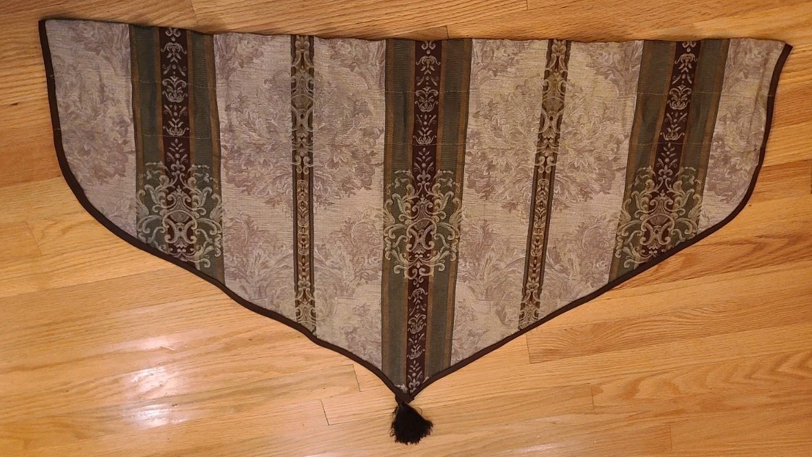 AWESOME 3PC CROSCILL Ascot Valances Dover Townhouse Damask Stripe Tassel Brocade