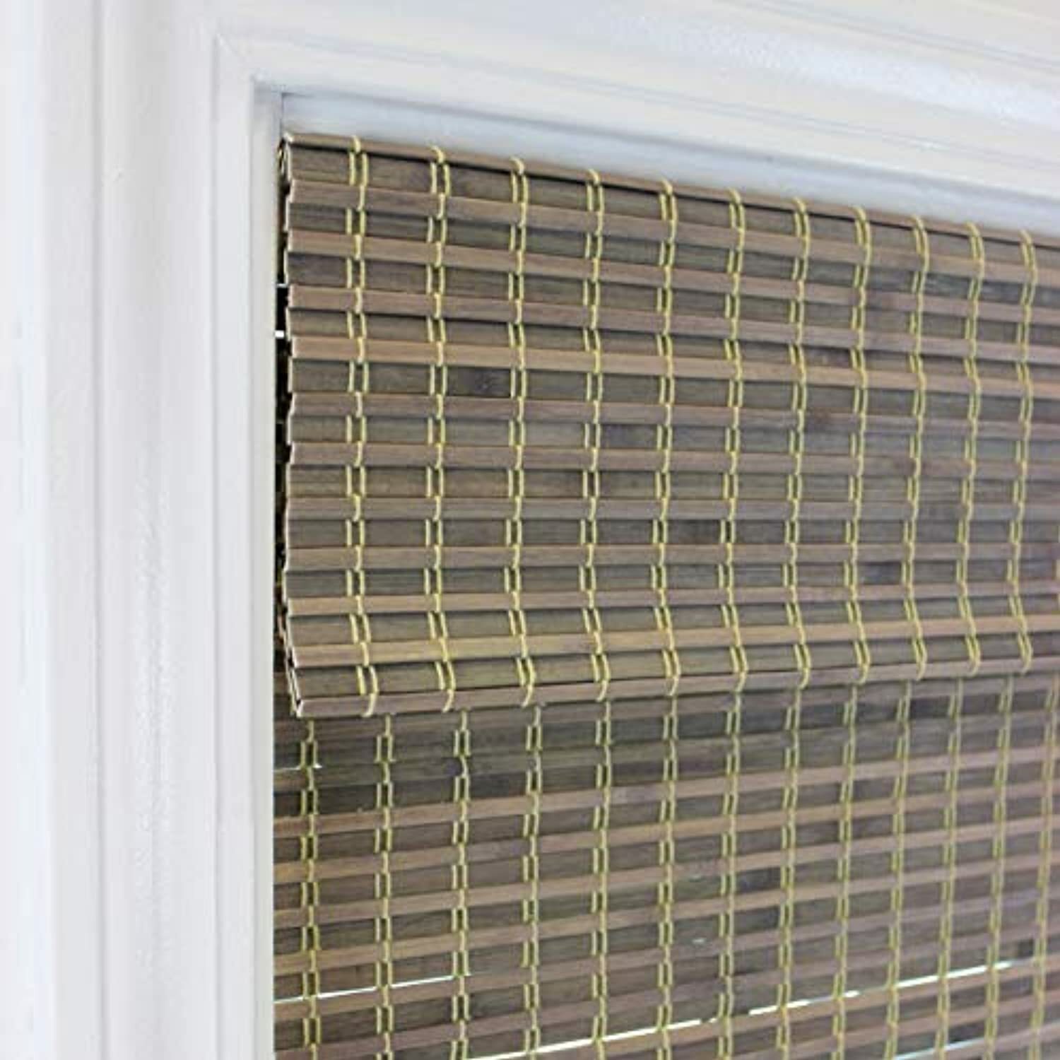 Driftwood Gray Cordless Light Filtering Flat Bamboo Roman Shade, 33.5″ W x 64″ L